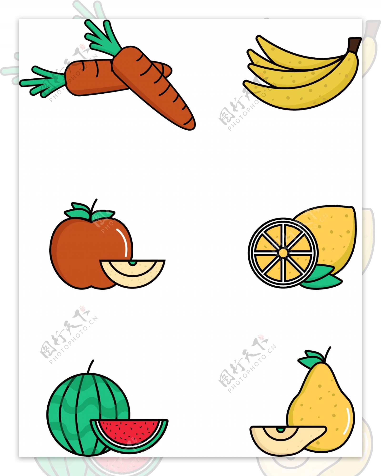 各种食物原创水果蔬菜类苹果香蕉胡萝卜西瓜