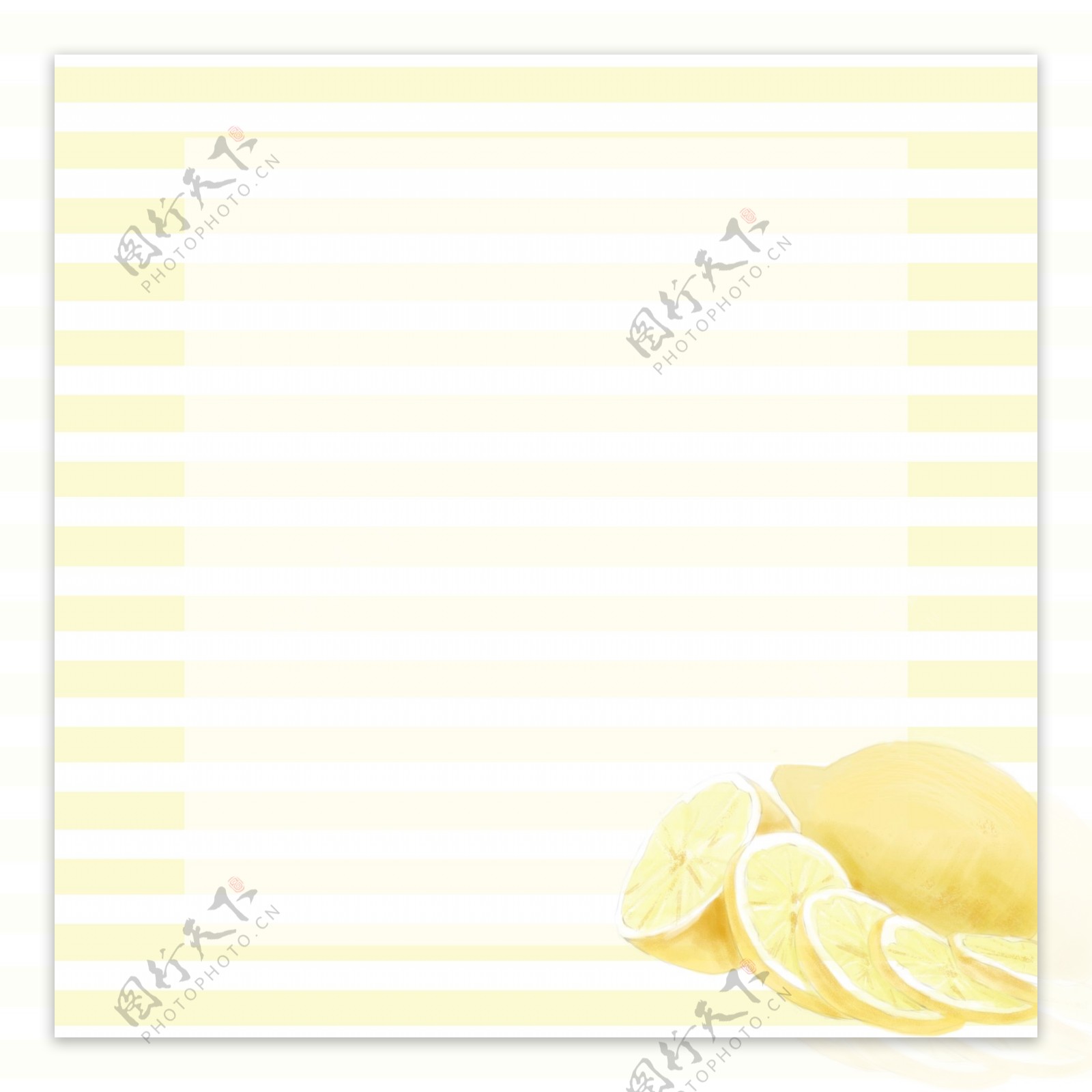 淡黄色柠檬条纹清新手绘背景