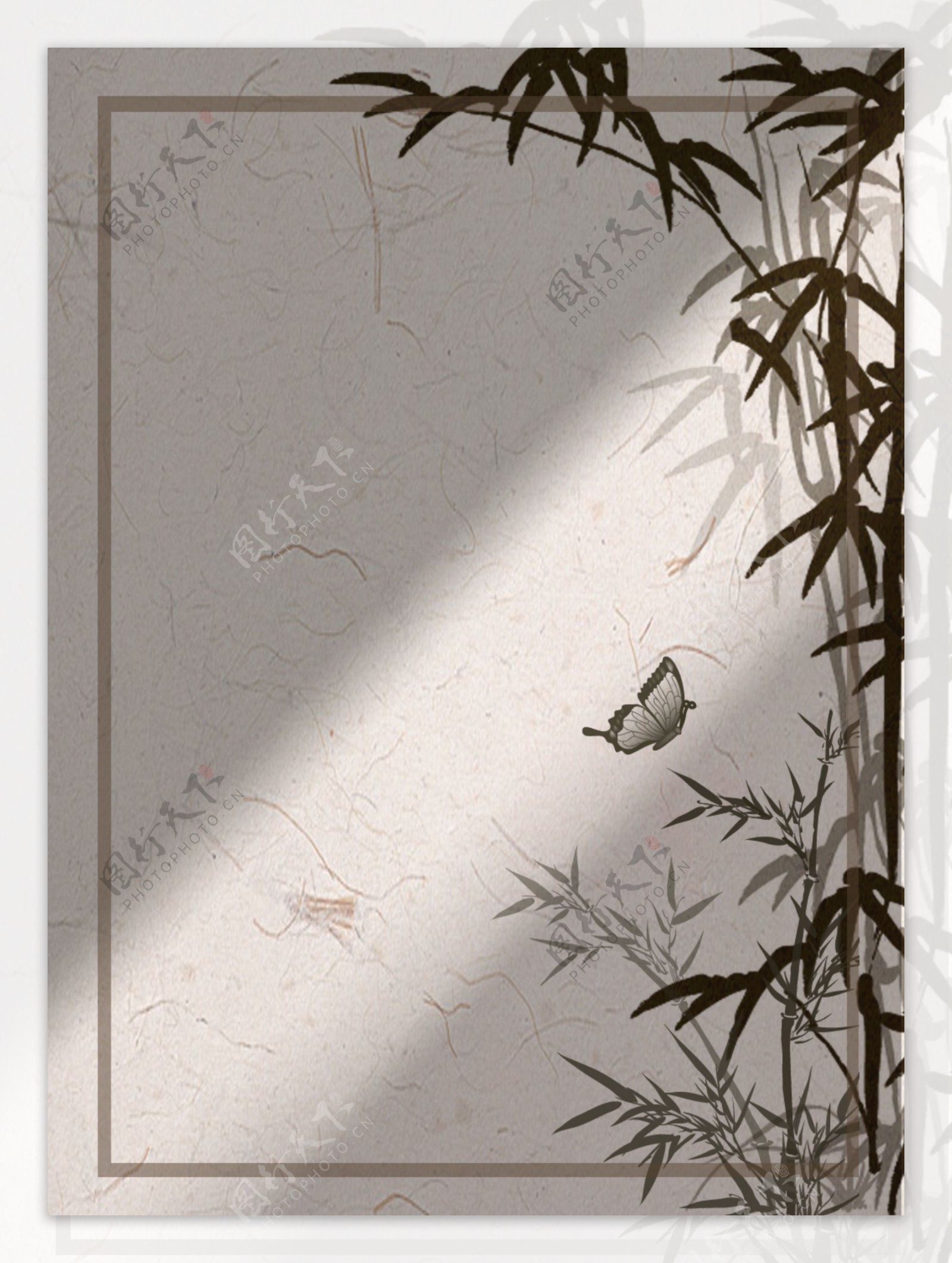 古典中国风宣纸竹子蝴蝶墙面光线背景