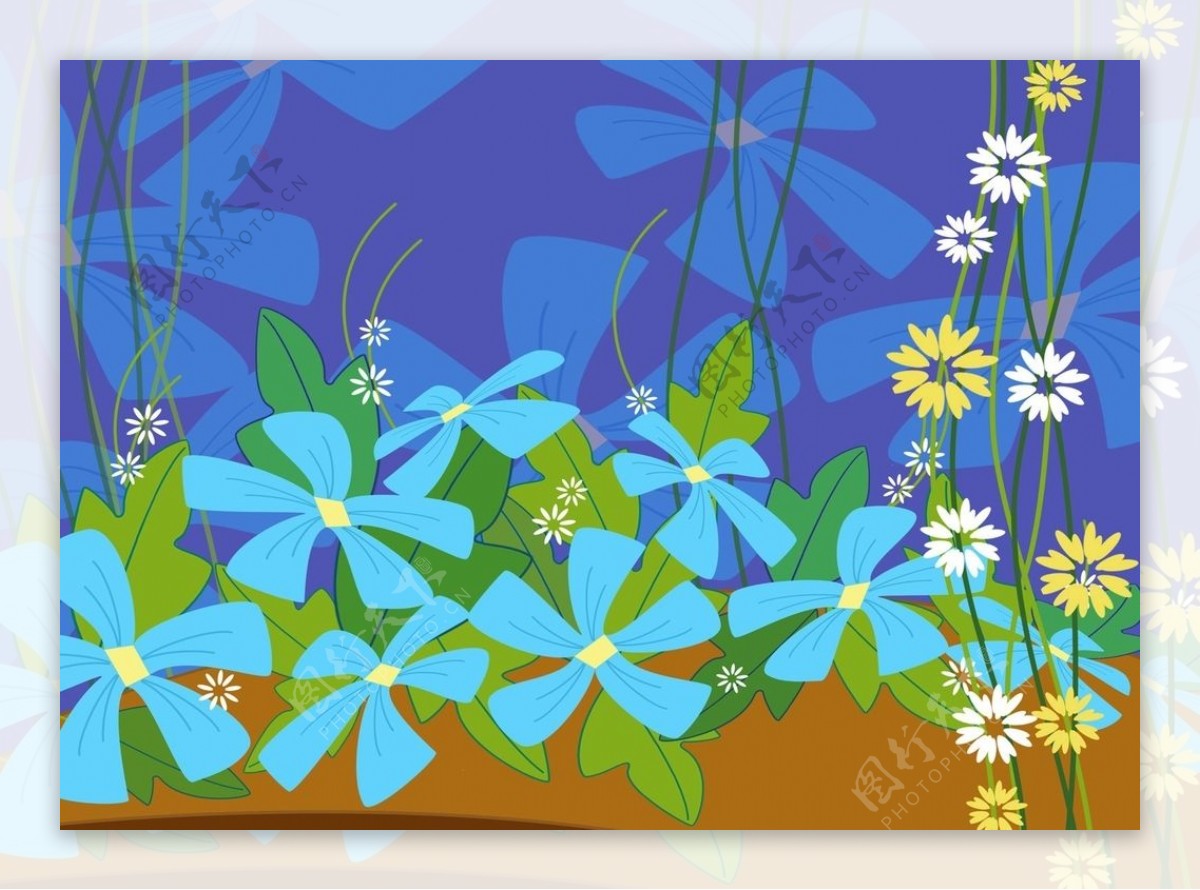 蓝色的绘画花朵图片素材