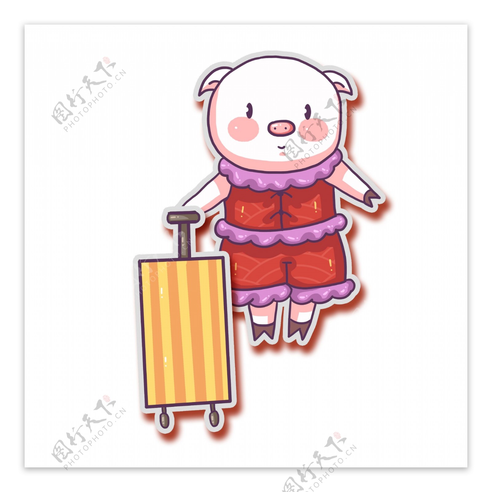 手绘拉着行李箱的小猪设计
