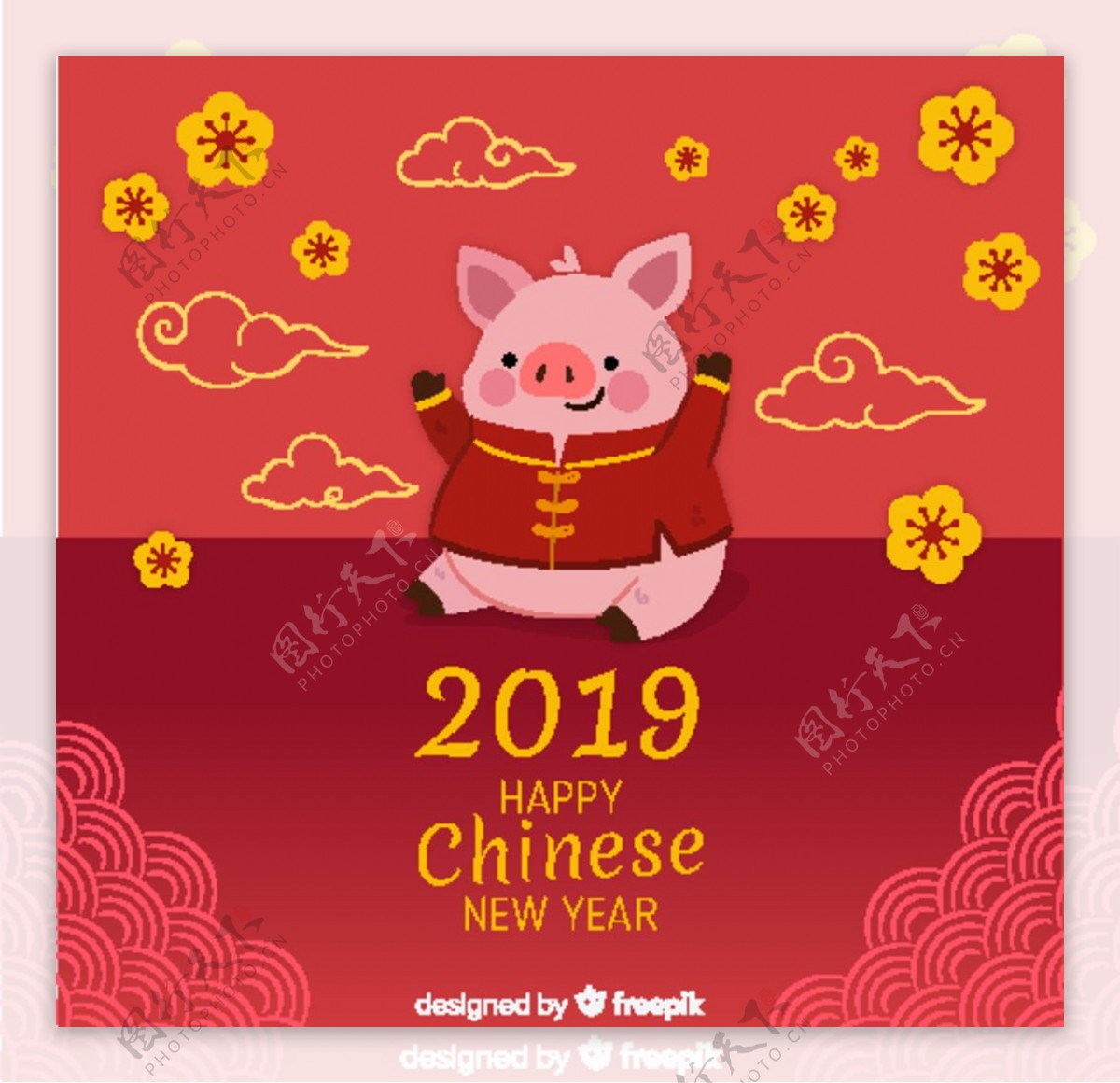 2019年可爱唐装小猪矢量素材