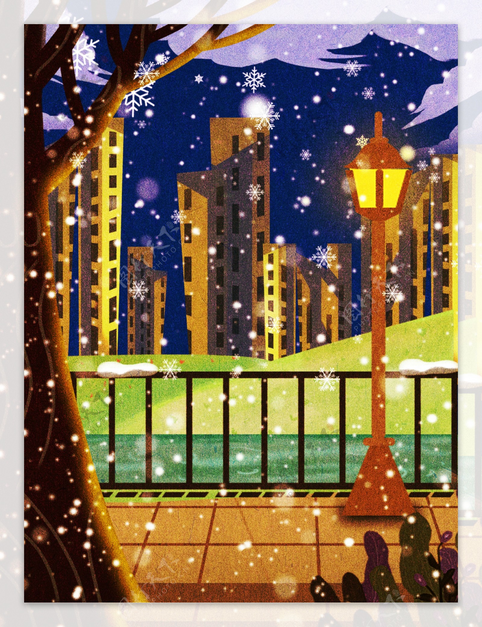 冬季城市星空夜景背景设计
