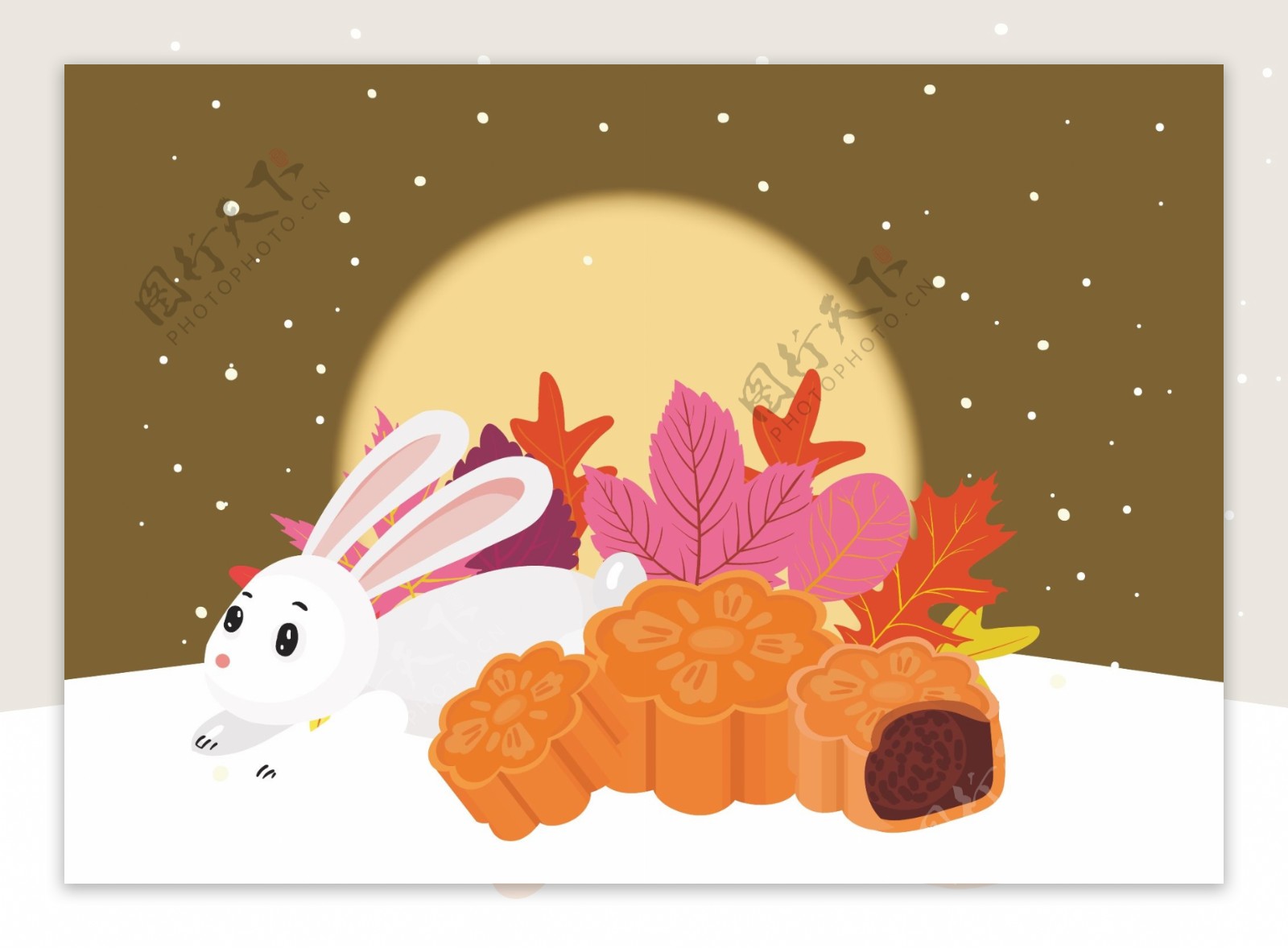 下雪中秋月饼兔子