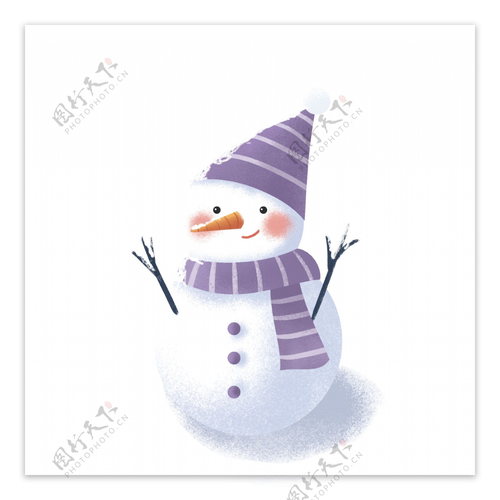 紫色冬季清新雪人手绘设计