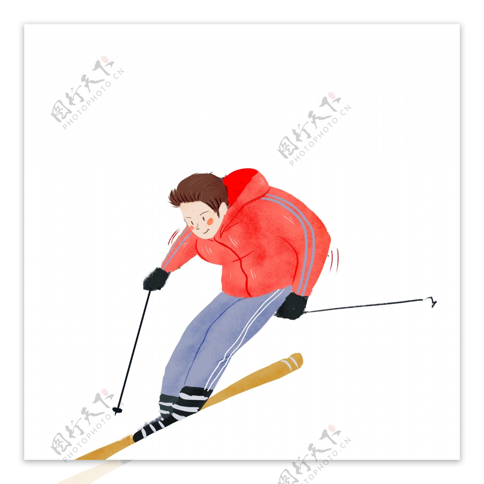 手绘滑雪的男人插画元素设计