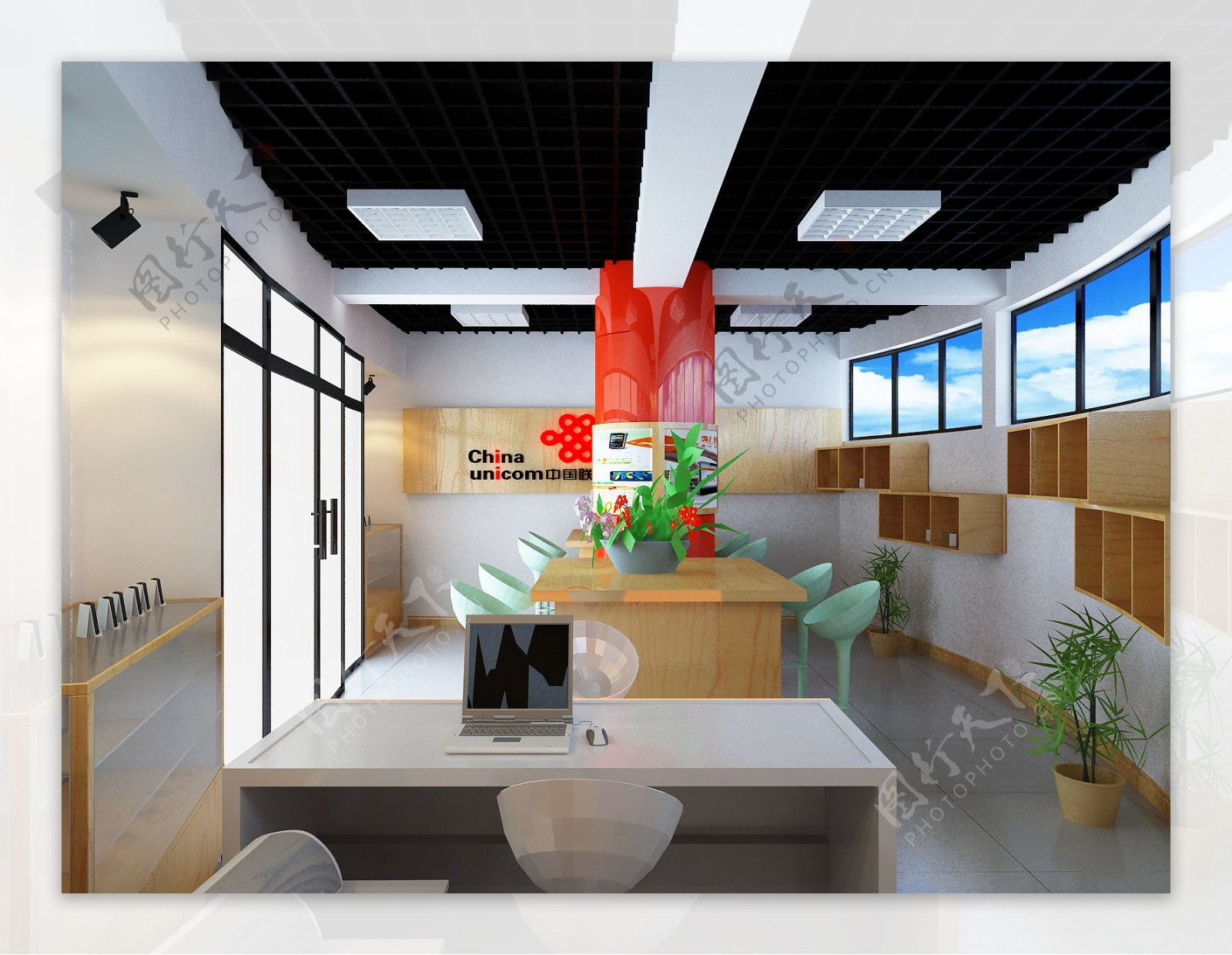 一张原创联通营业厅的室内设计效果图