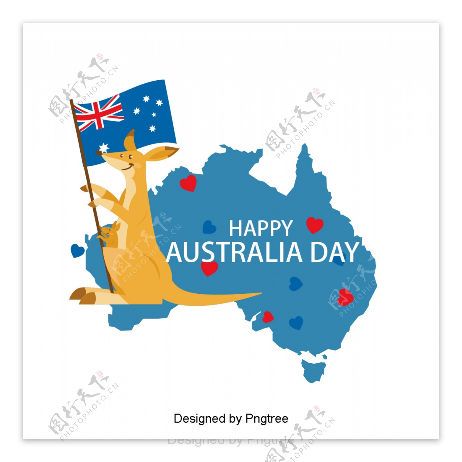 澳大利亚国旗蓝色袋鼠爱心国旗旗帜地图字体设计