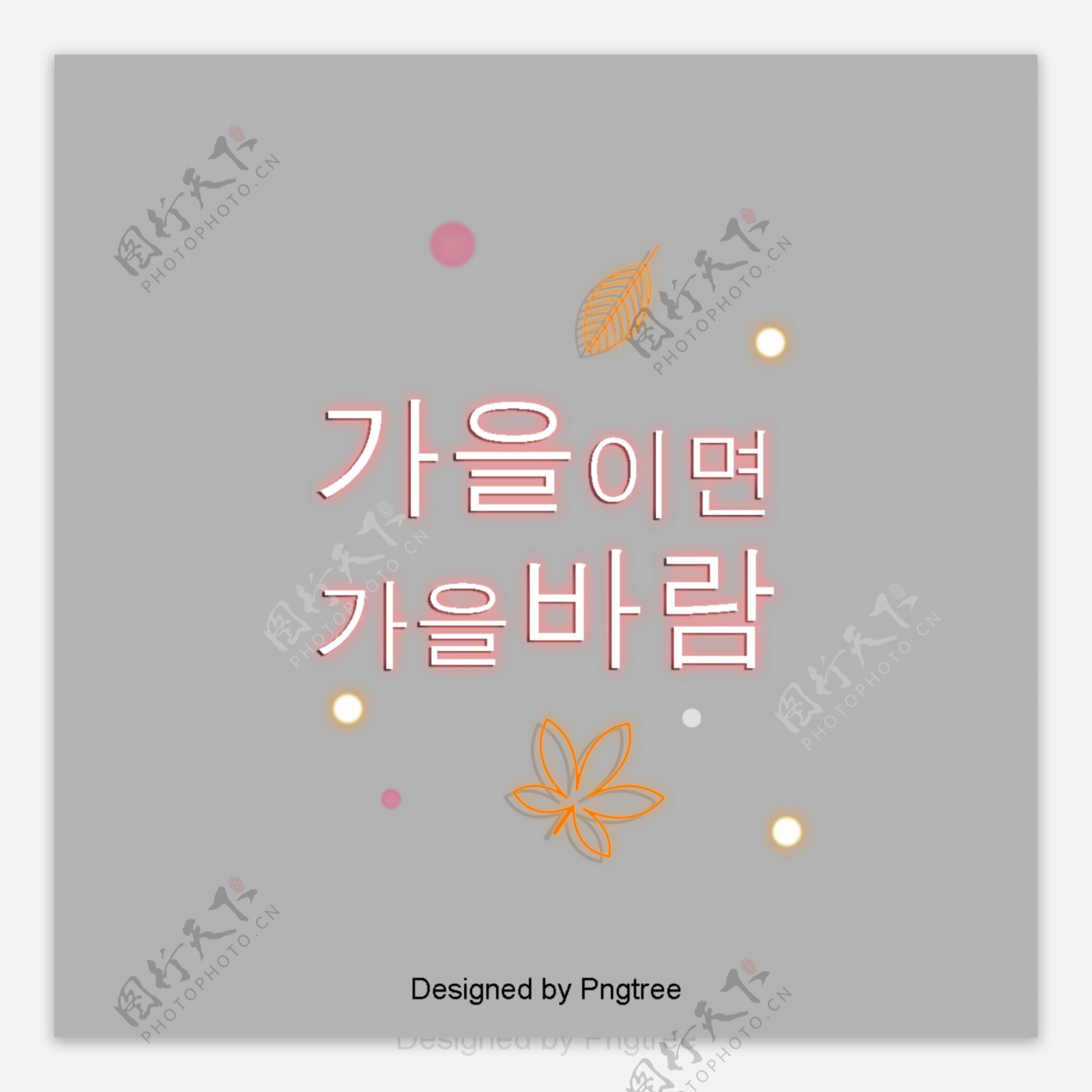 秋天的秋夜韩国简单的粉红色霓虹灯字体设计