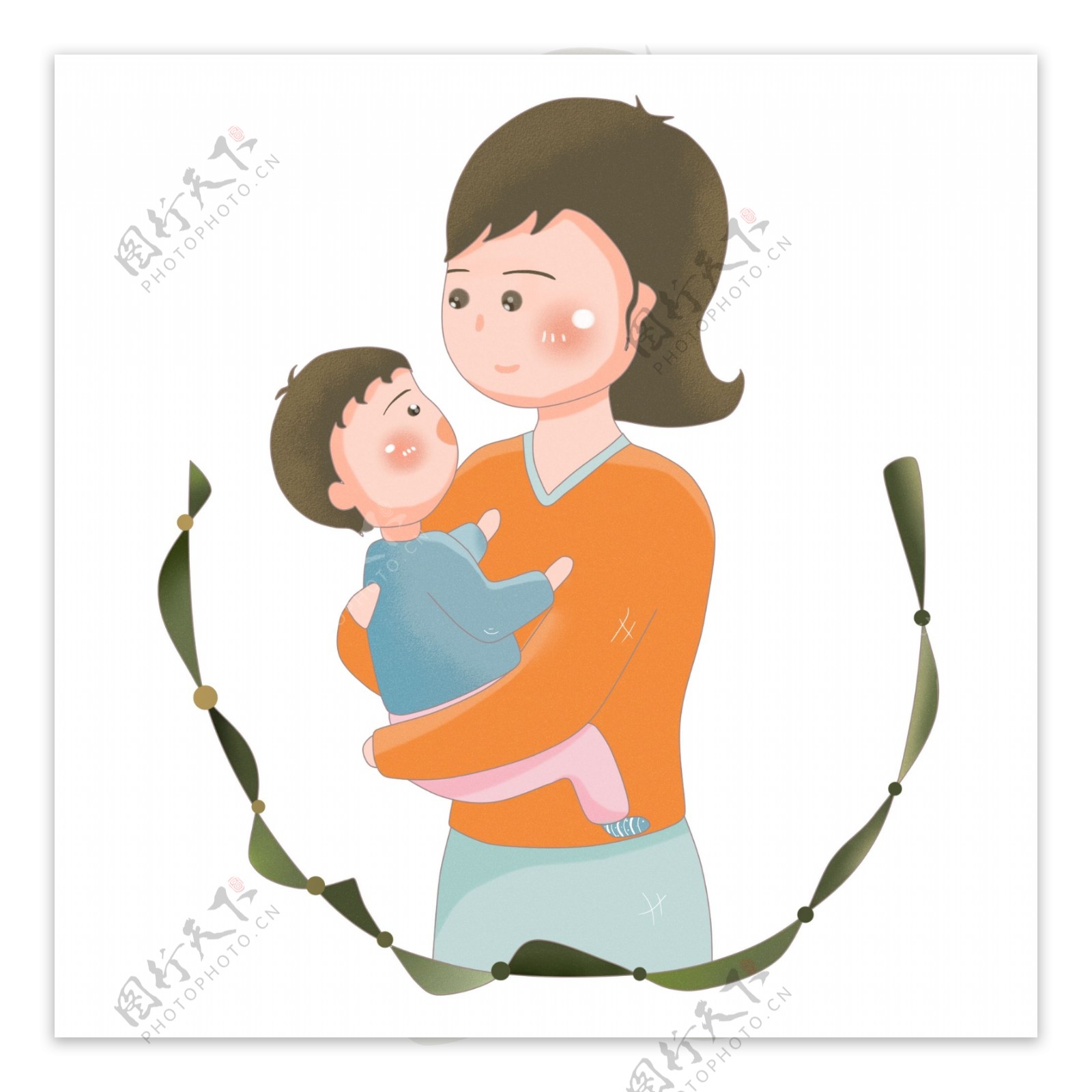卡通清新可爱母亲抱孩子png图