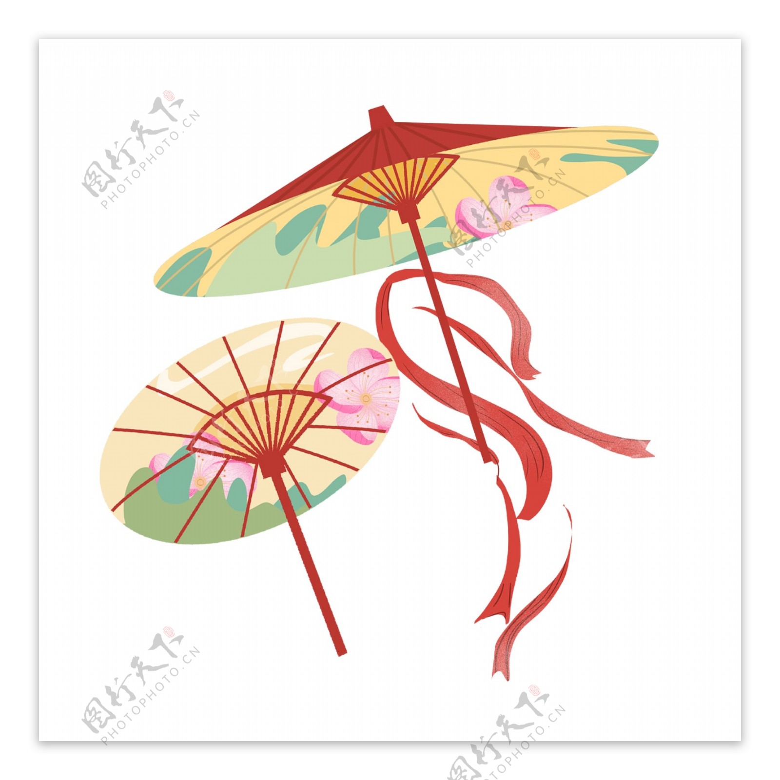手绘古代打伞的美女中国风免扣素材图片_效果元素_设计元素-图行天下素材网