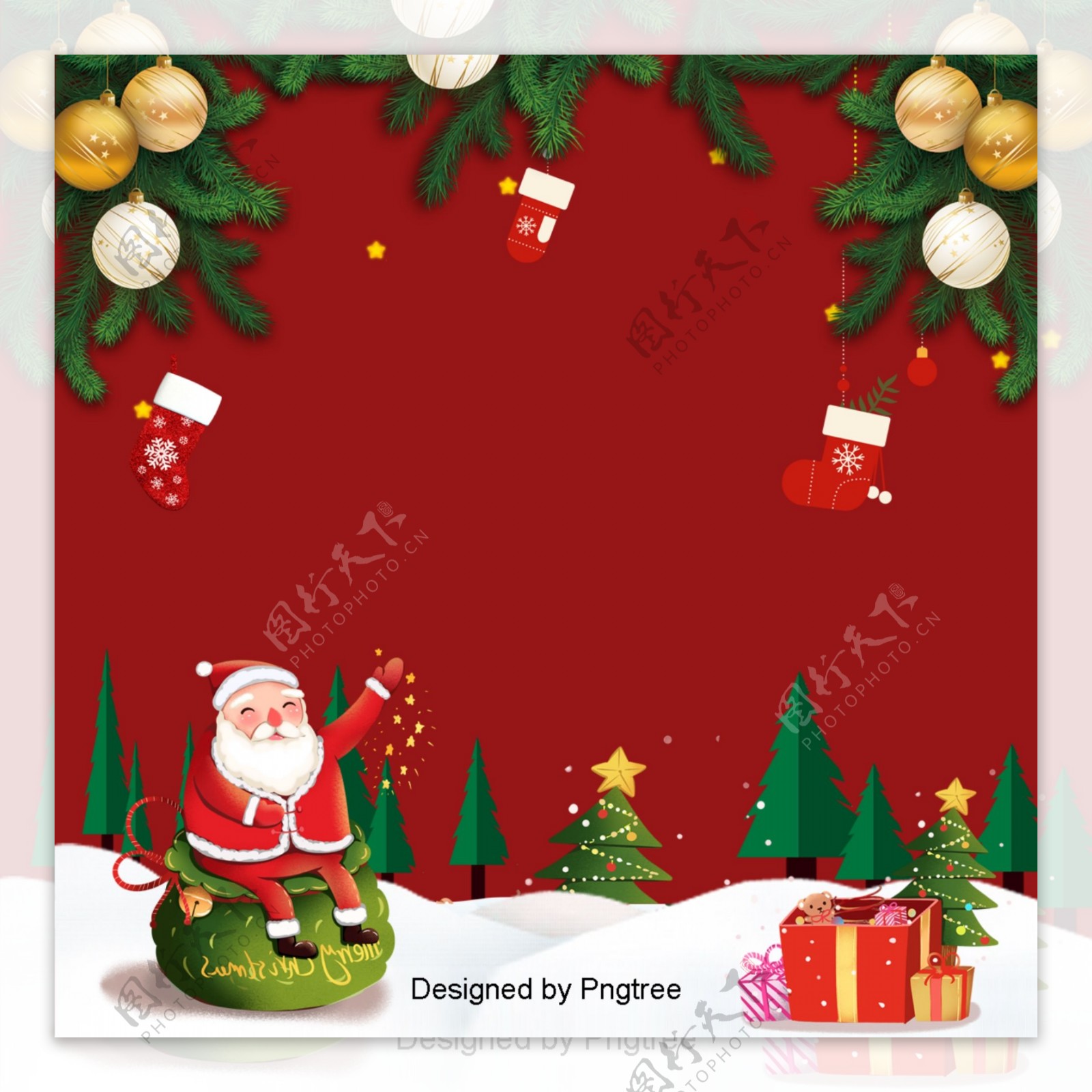 红色的复古可爱圣诞设计背景