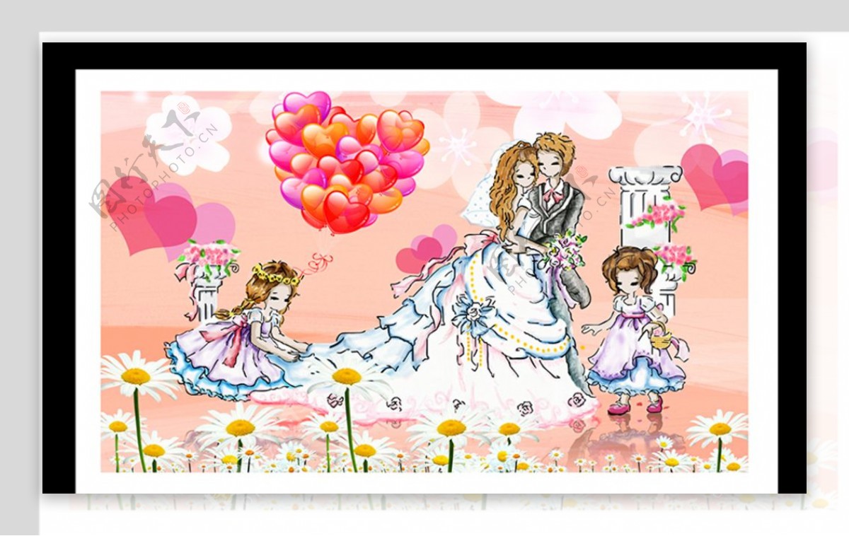 浪漫婚礼花童气球装饰画