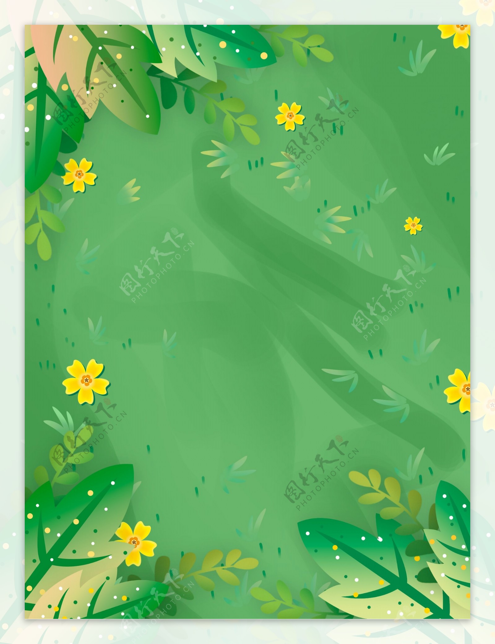 手绘春季花朵草地背景设计