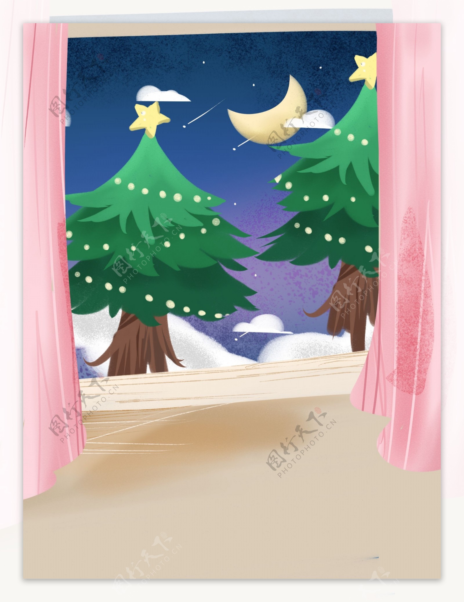 手绘圣诞树平安夜背景设计