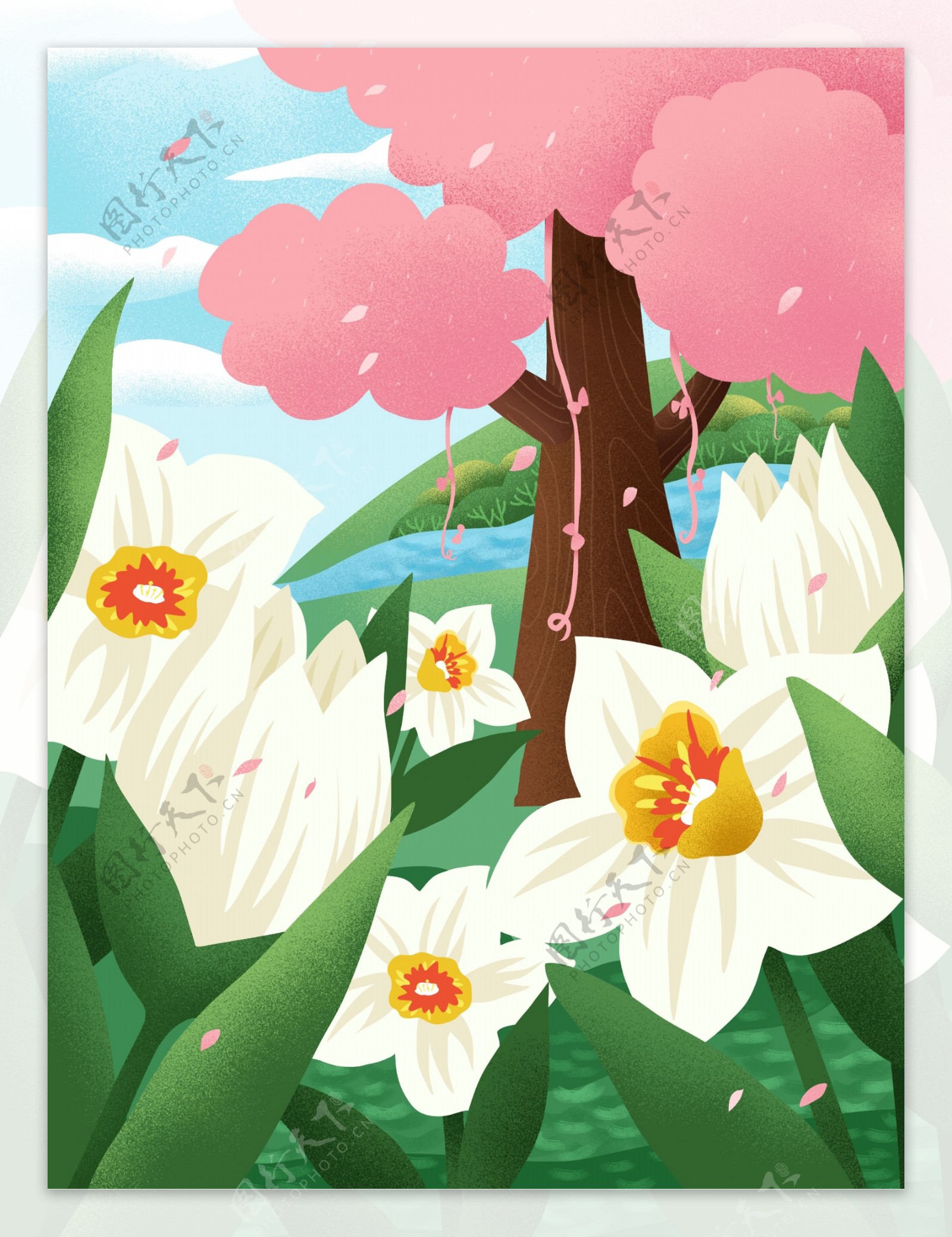 手绘春季花朵背景设计