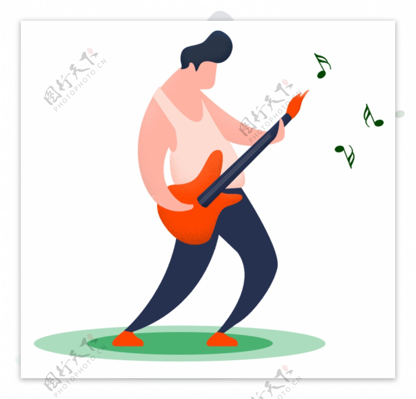 手绘正在弹吉他的人飘舞的音符免扣元素