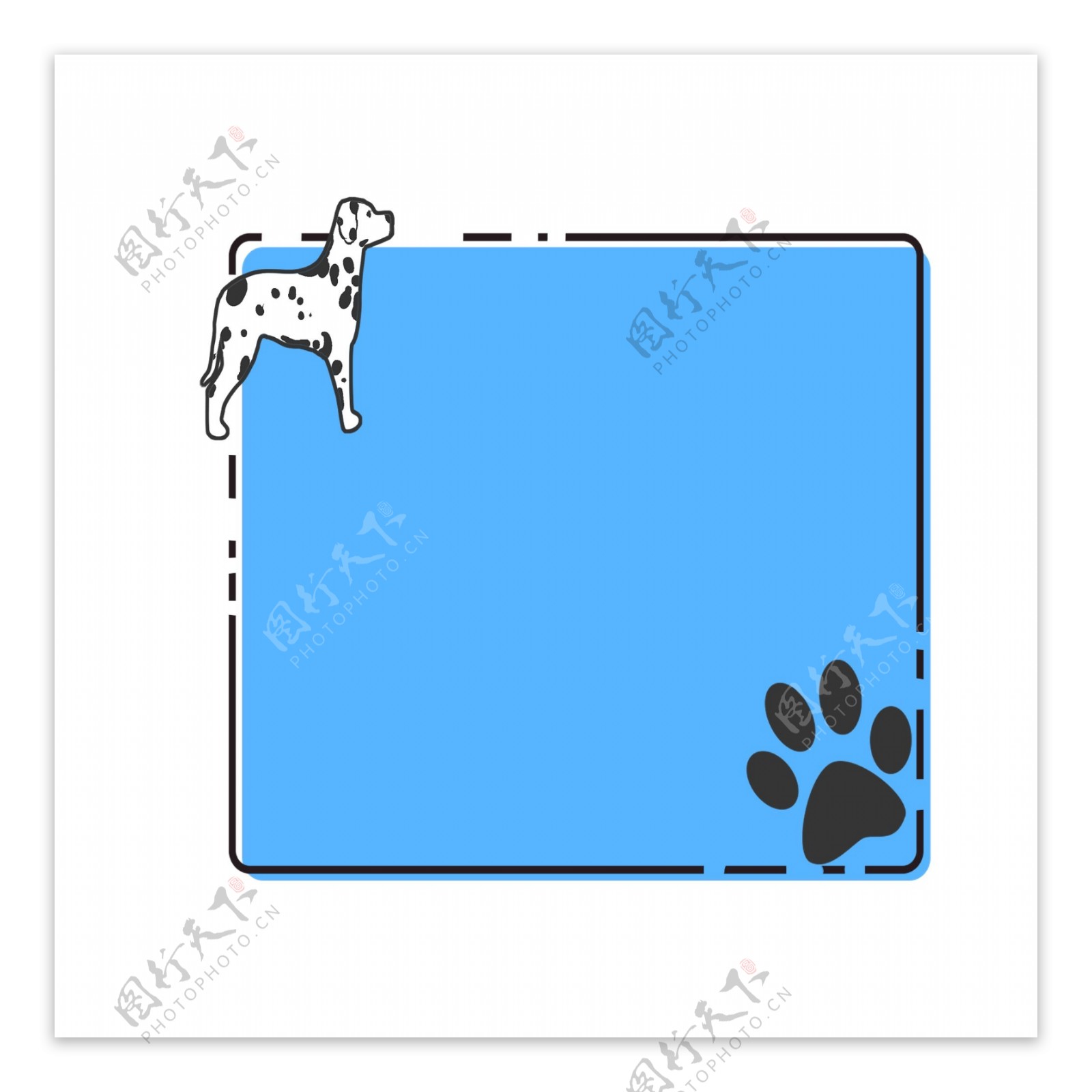 蓝色的小狗边框插画