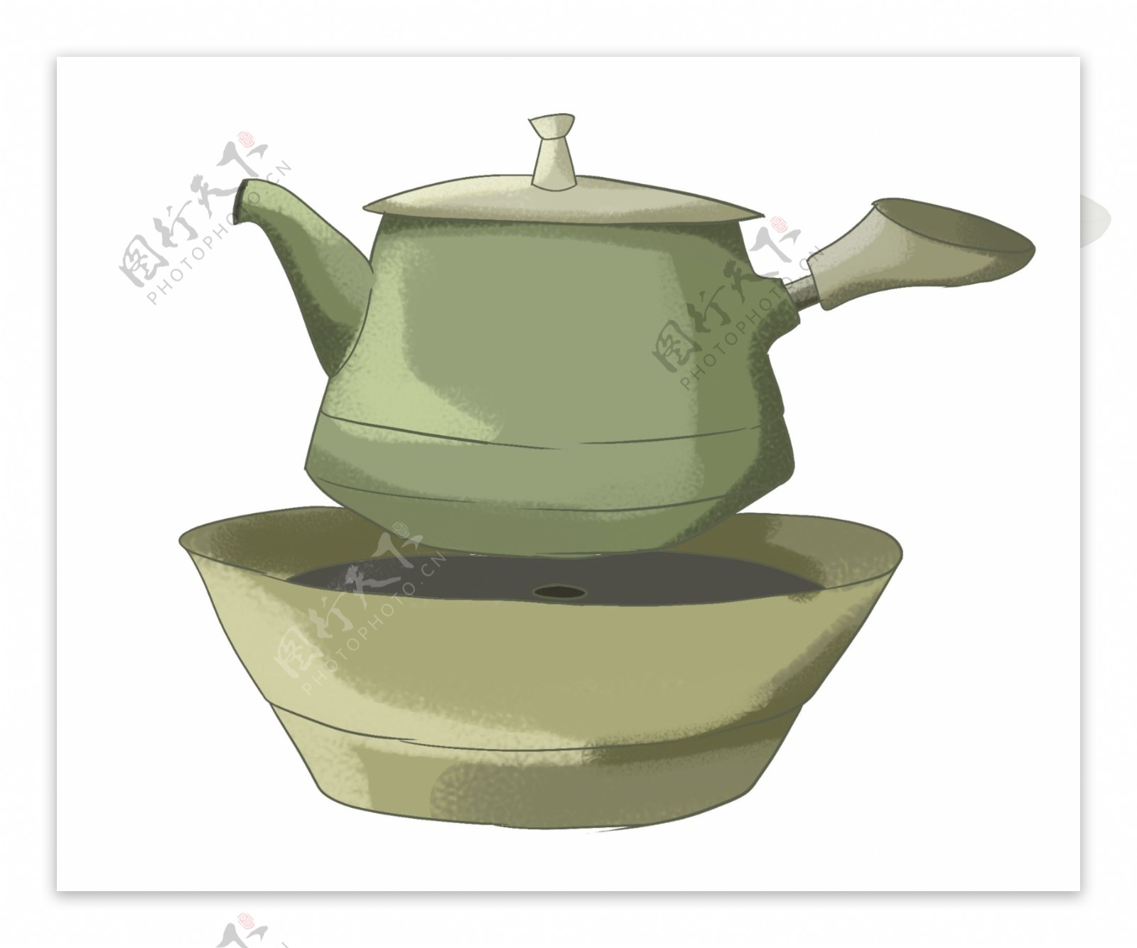 绿色老式茶壶插图