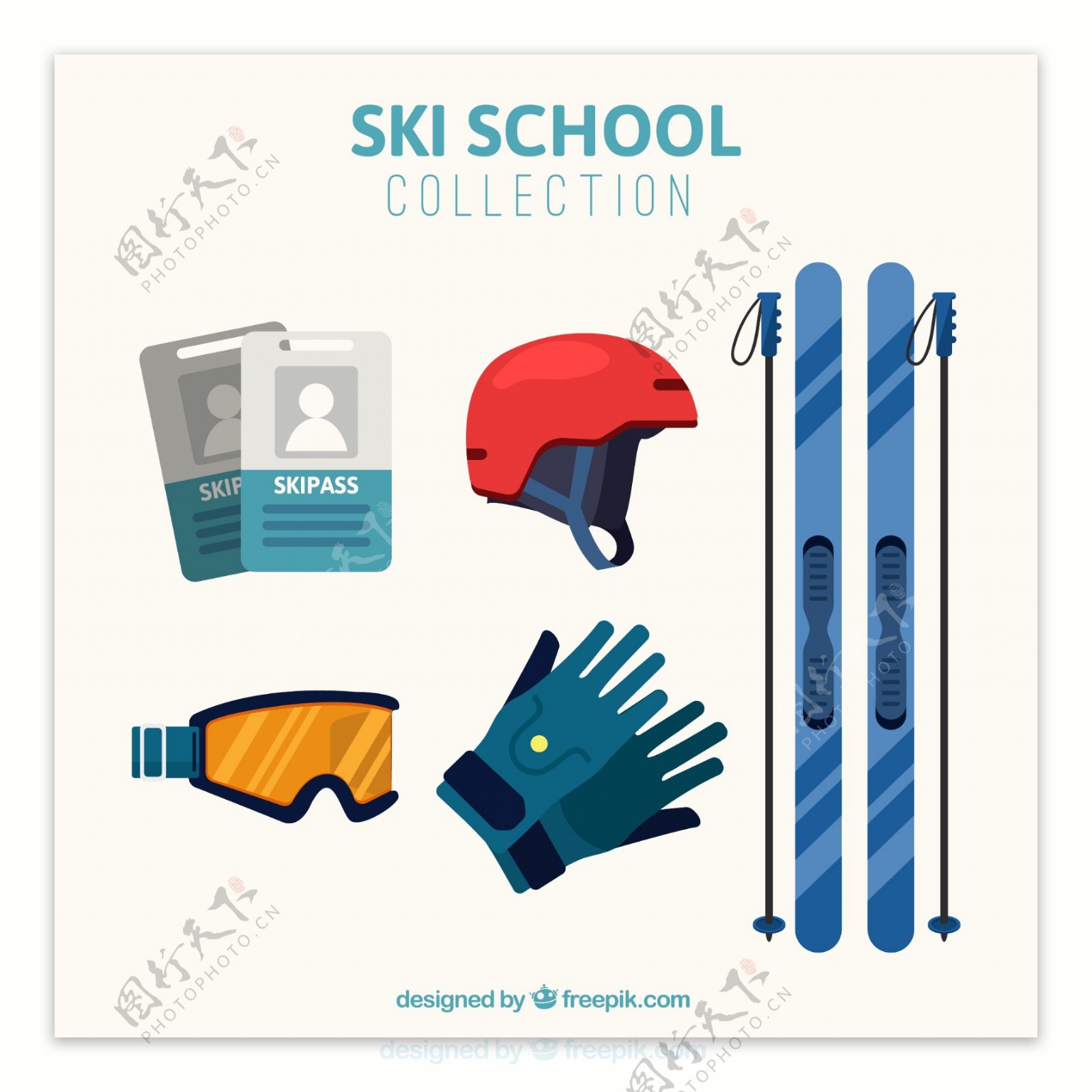 5款扁平化冬季滑雪用品