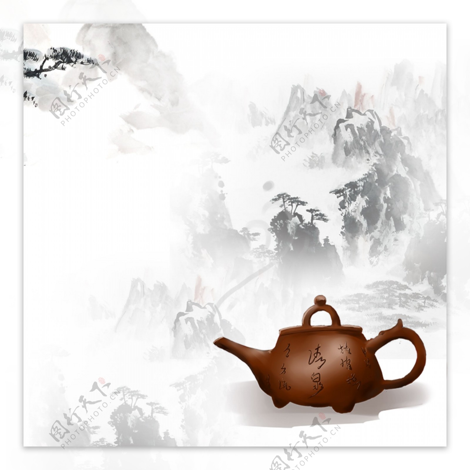 中国风山水水墨茶叶用品淘宝主图
