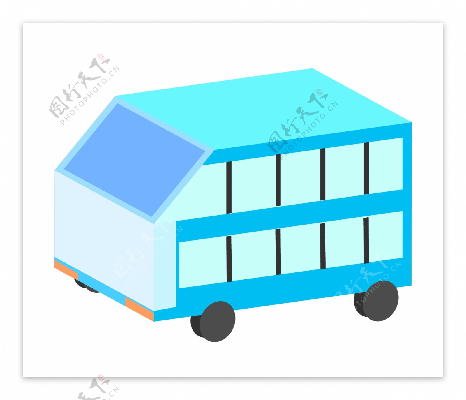 蓝色的公交装饰插画