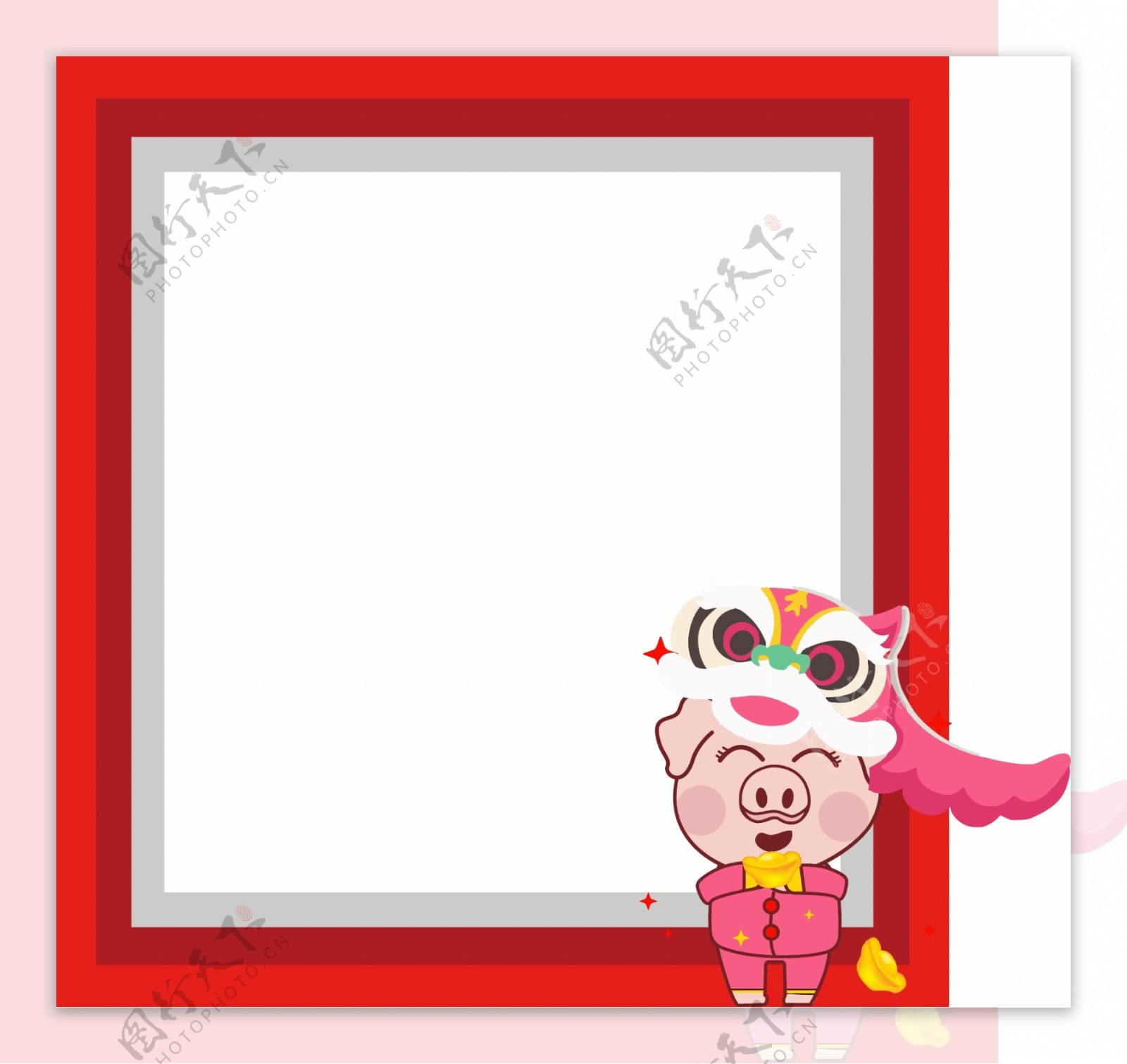 红色喜庆猪年祝福相框