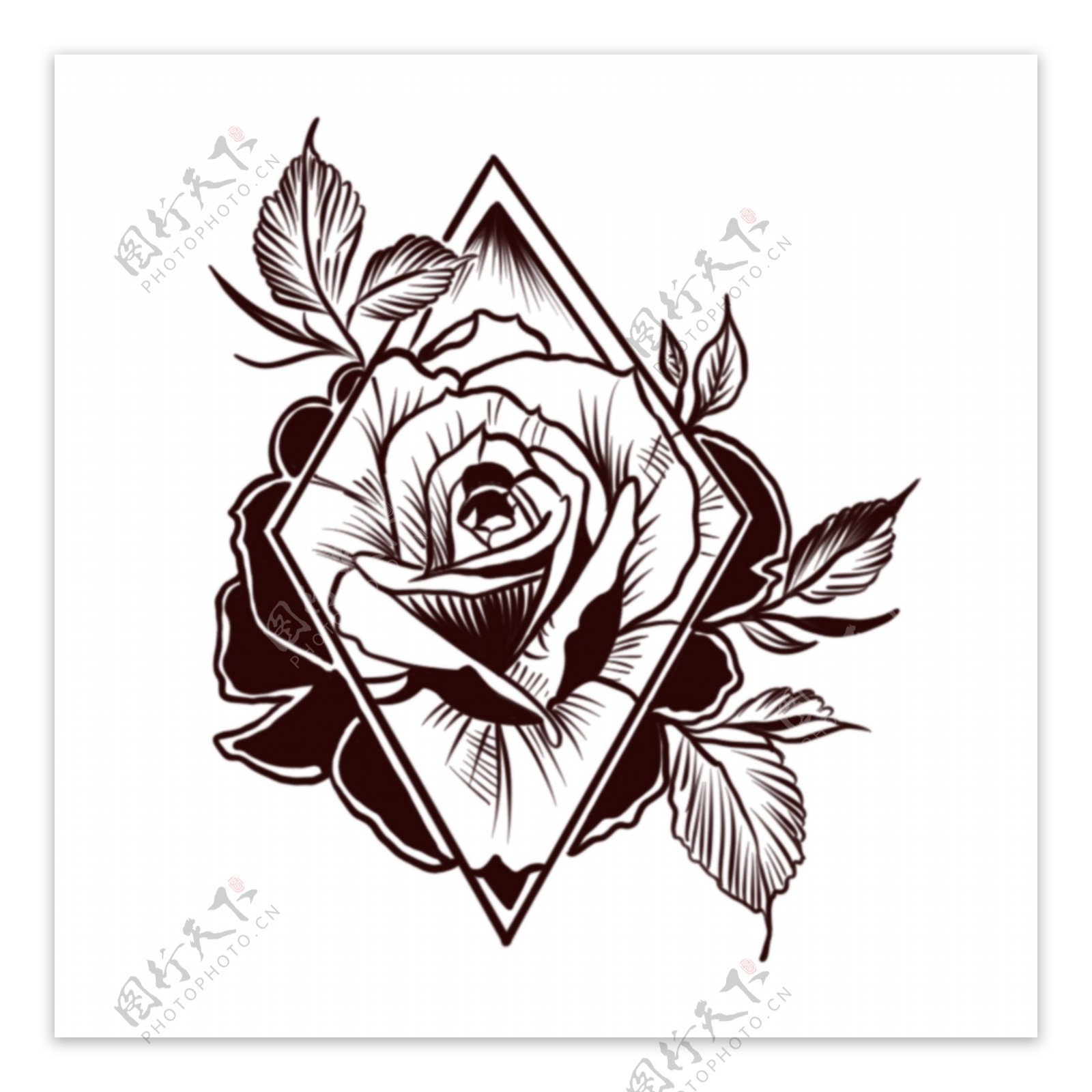 玫瑰花纹身手稿图案