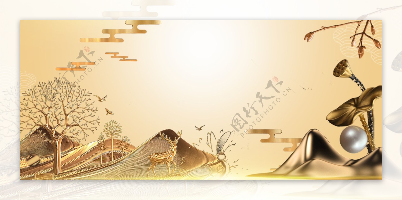 中国风金色古风古典banner海报背景