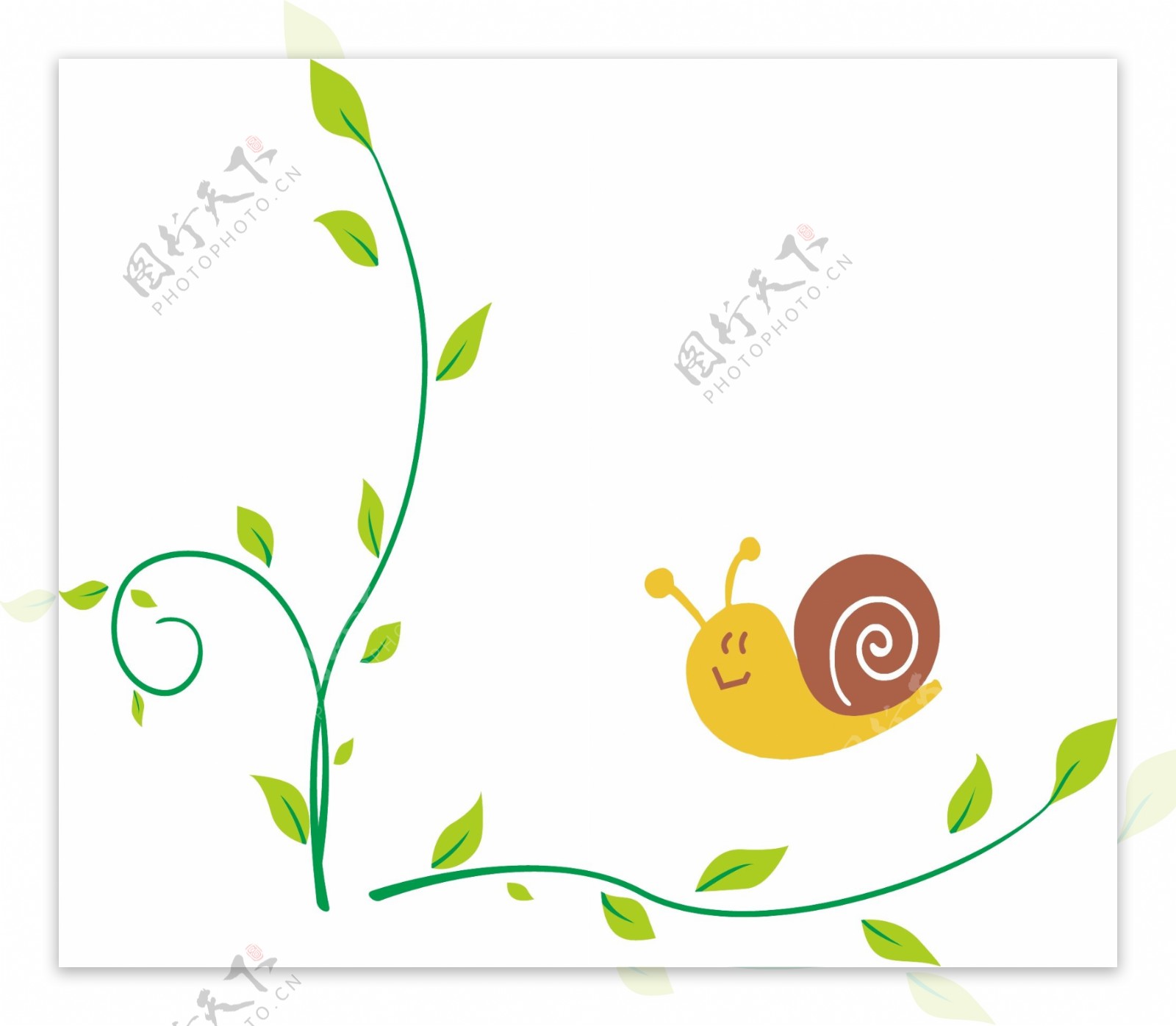 儿童节绿色可爱海报清新藤蔓树叶郊游卡通蜗牛免抠元素