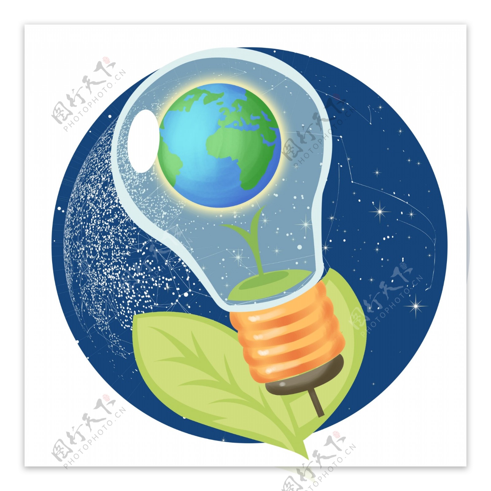 卡通地球一小时环保公益装饰插图之灯泡地球
