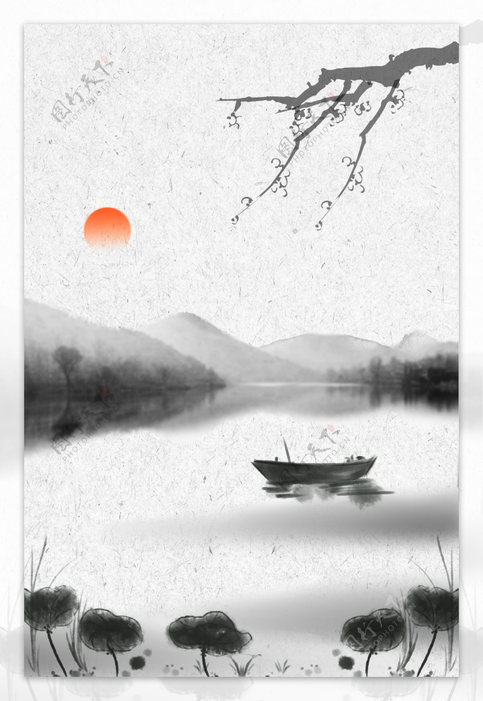 中国风山水图水墨画背景