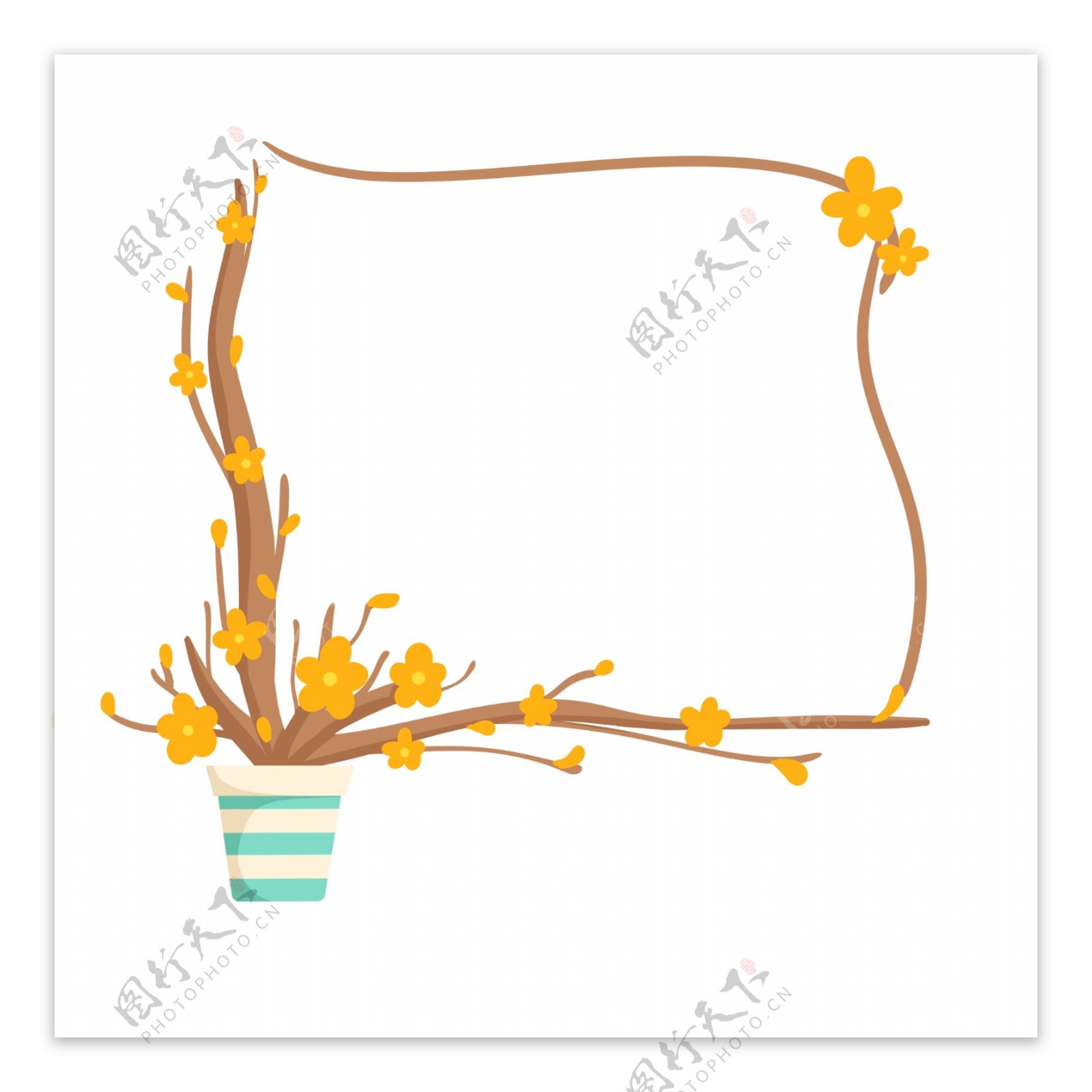 黄色花朵枝藤盆栽花框