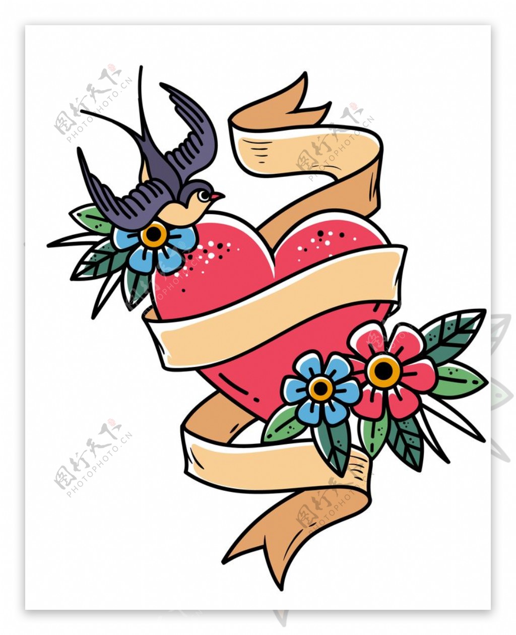 花朵燕子缎带创意图案海报