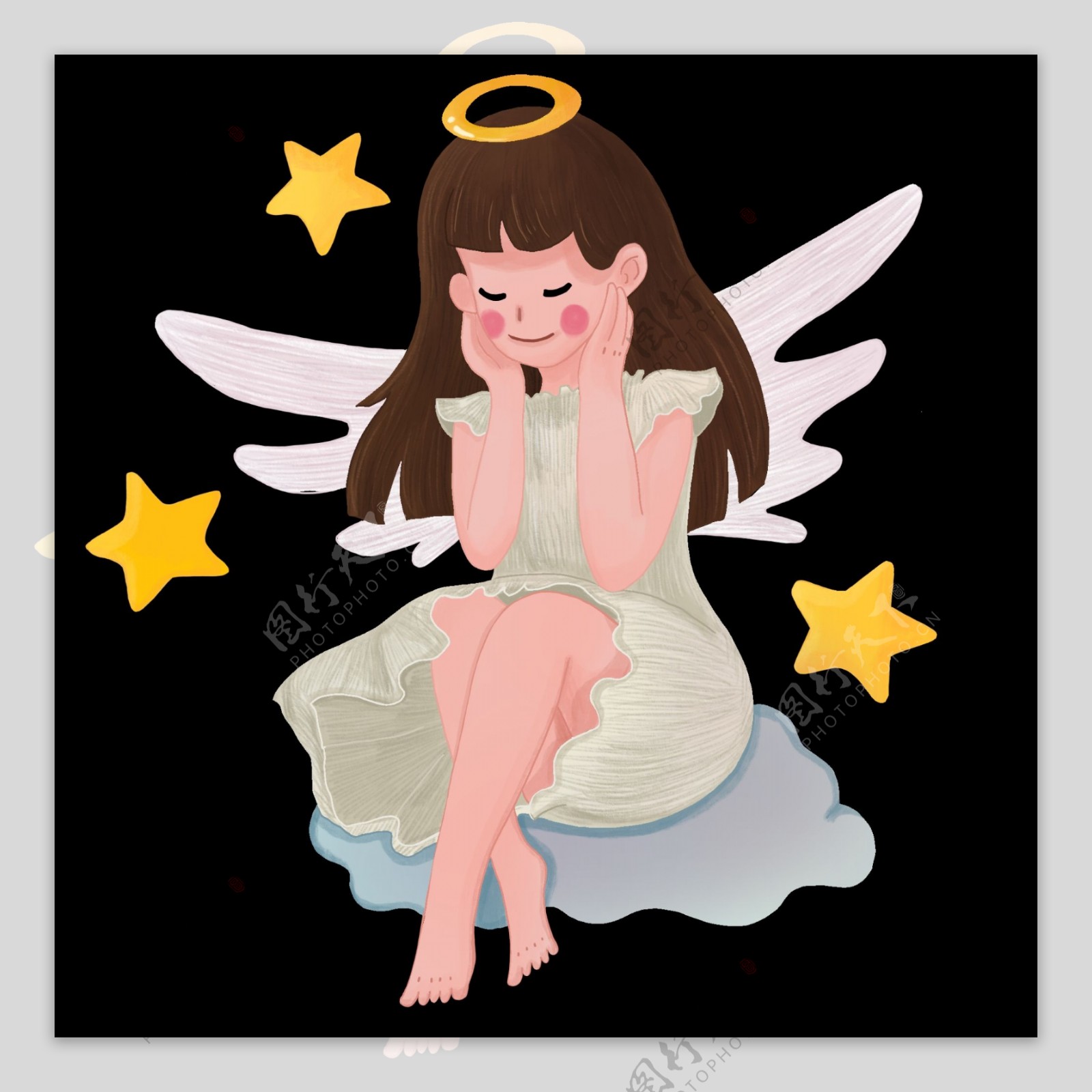 睡觉的天使女孩插画
