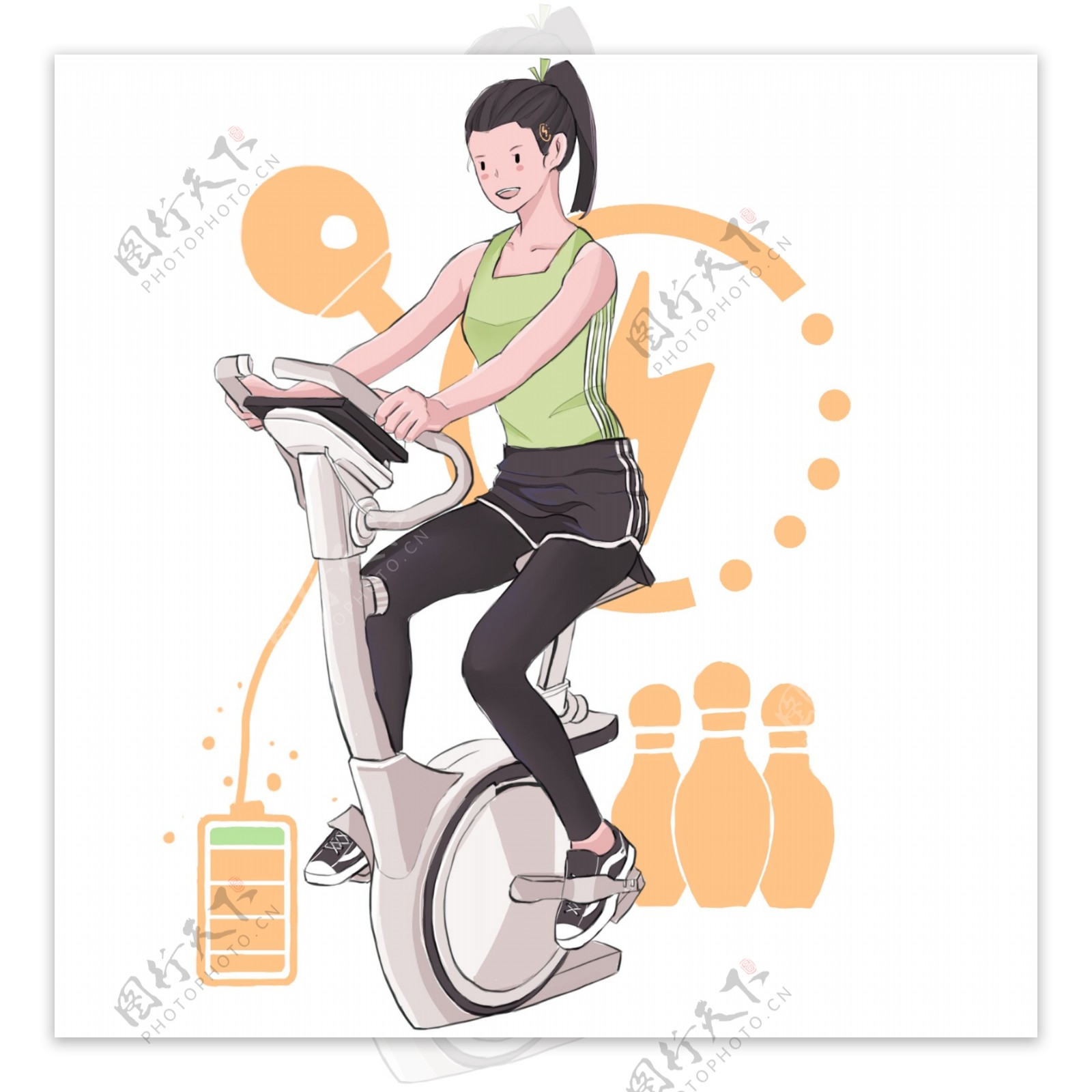 运动骑单车女孩插画