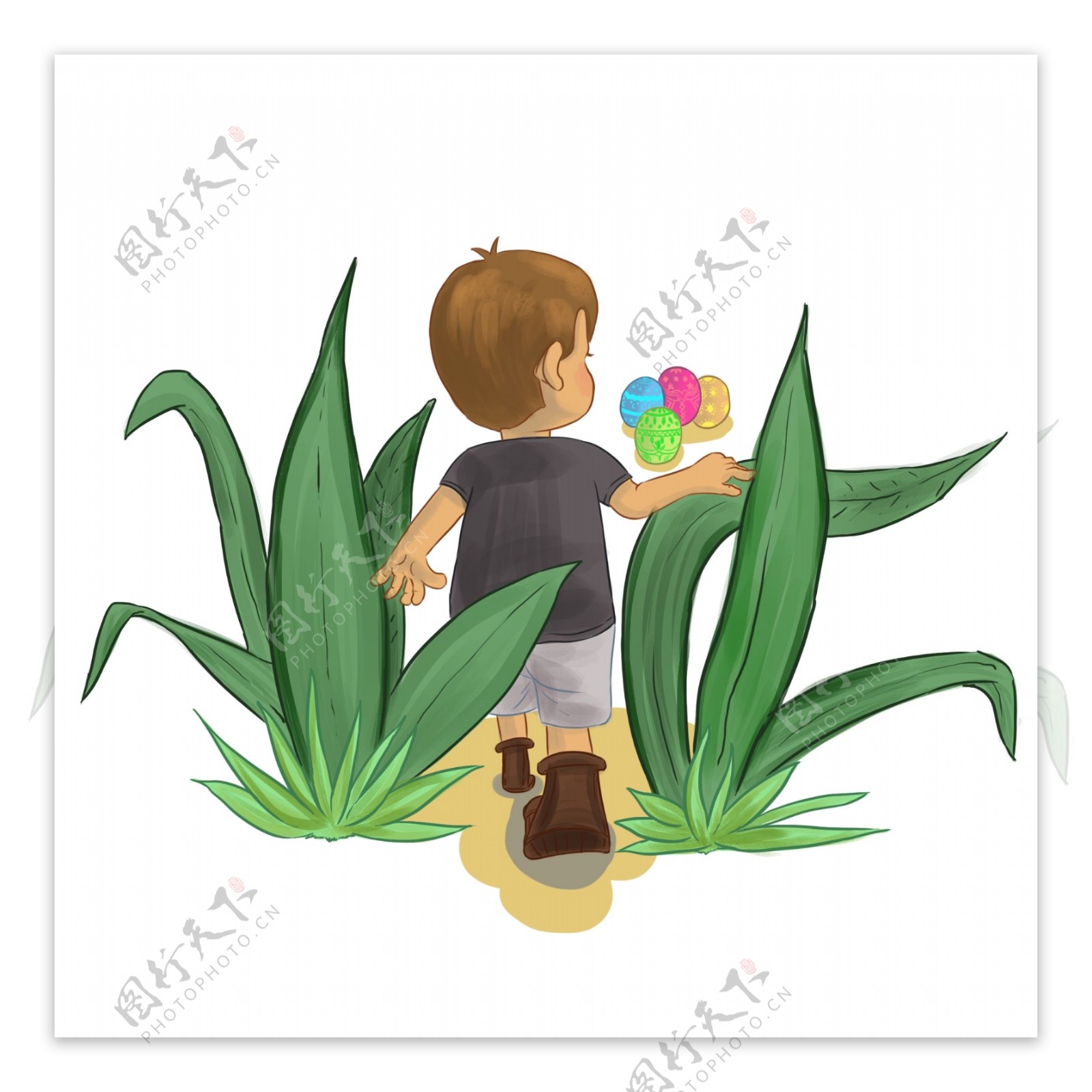 可商用高清手绘复活节可爱儿童找彩蛋