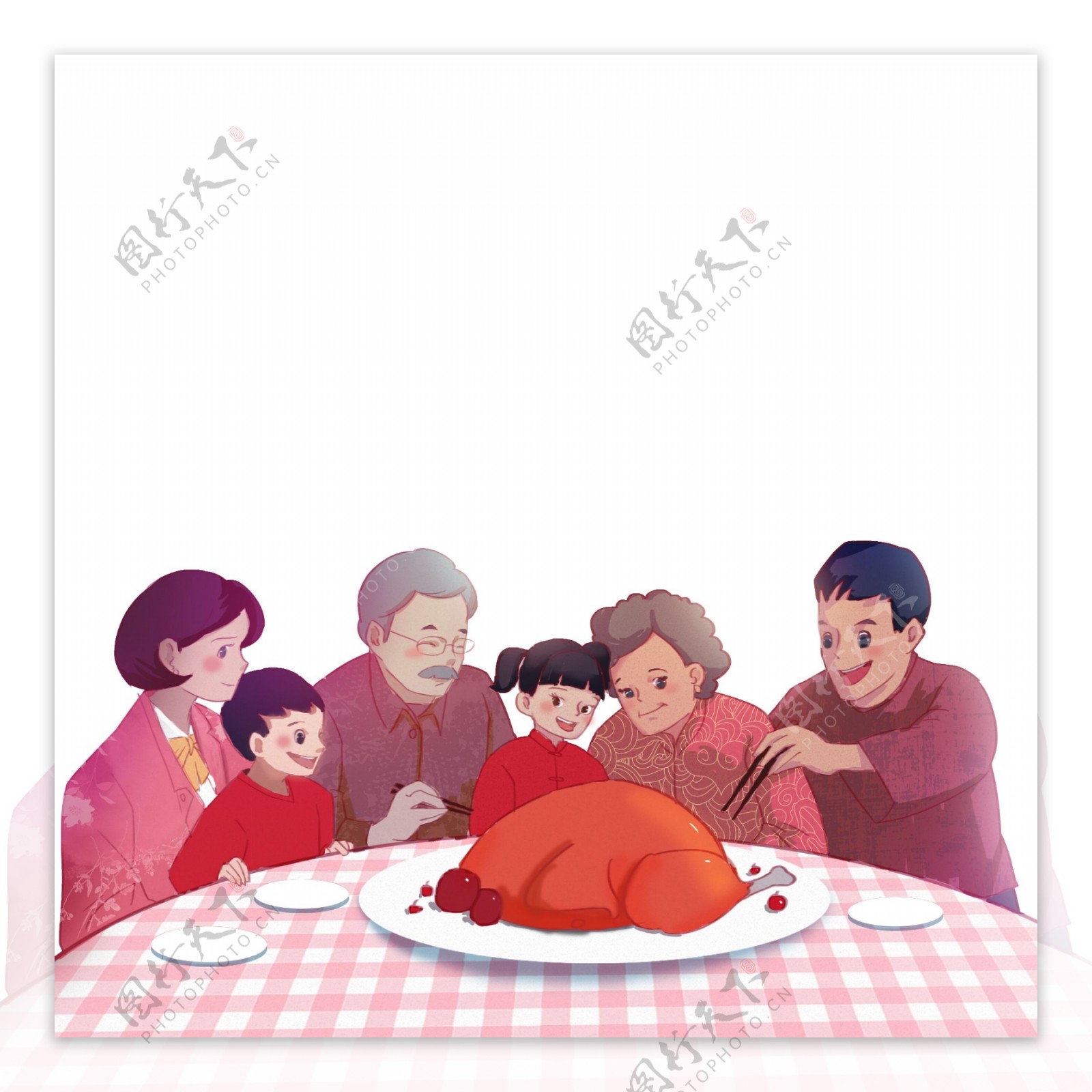 感恩节一家人团聚吃火鸡