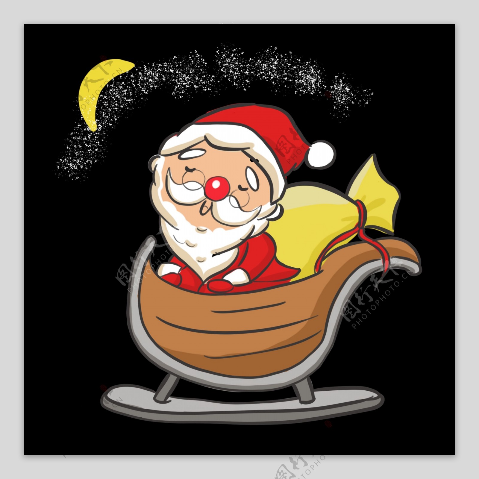 诞卡通手绘圣诞老人坐小飞船