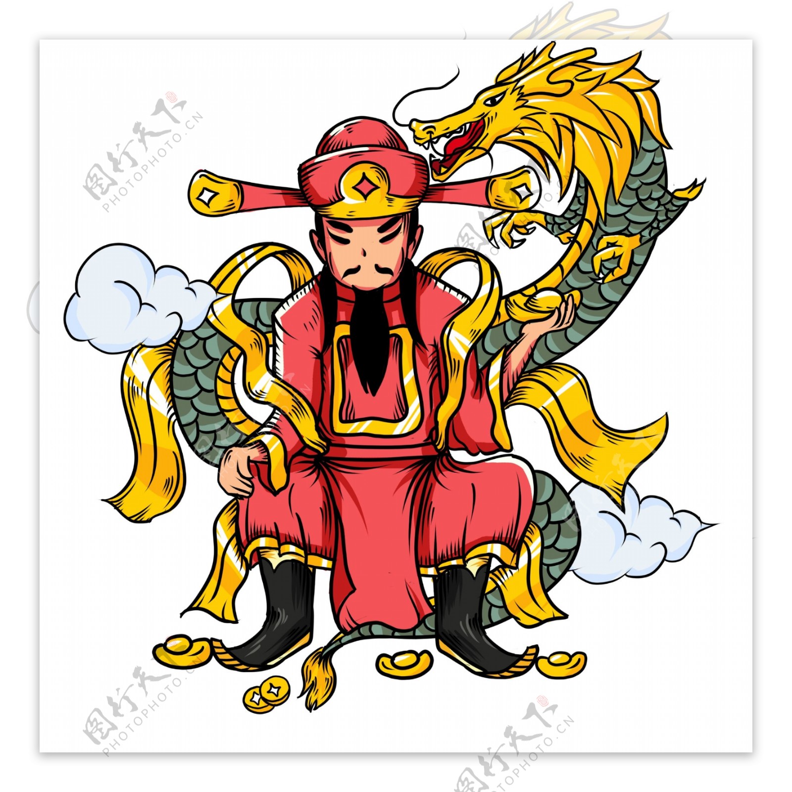 中国风手绘青龙财神爷