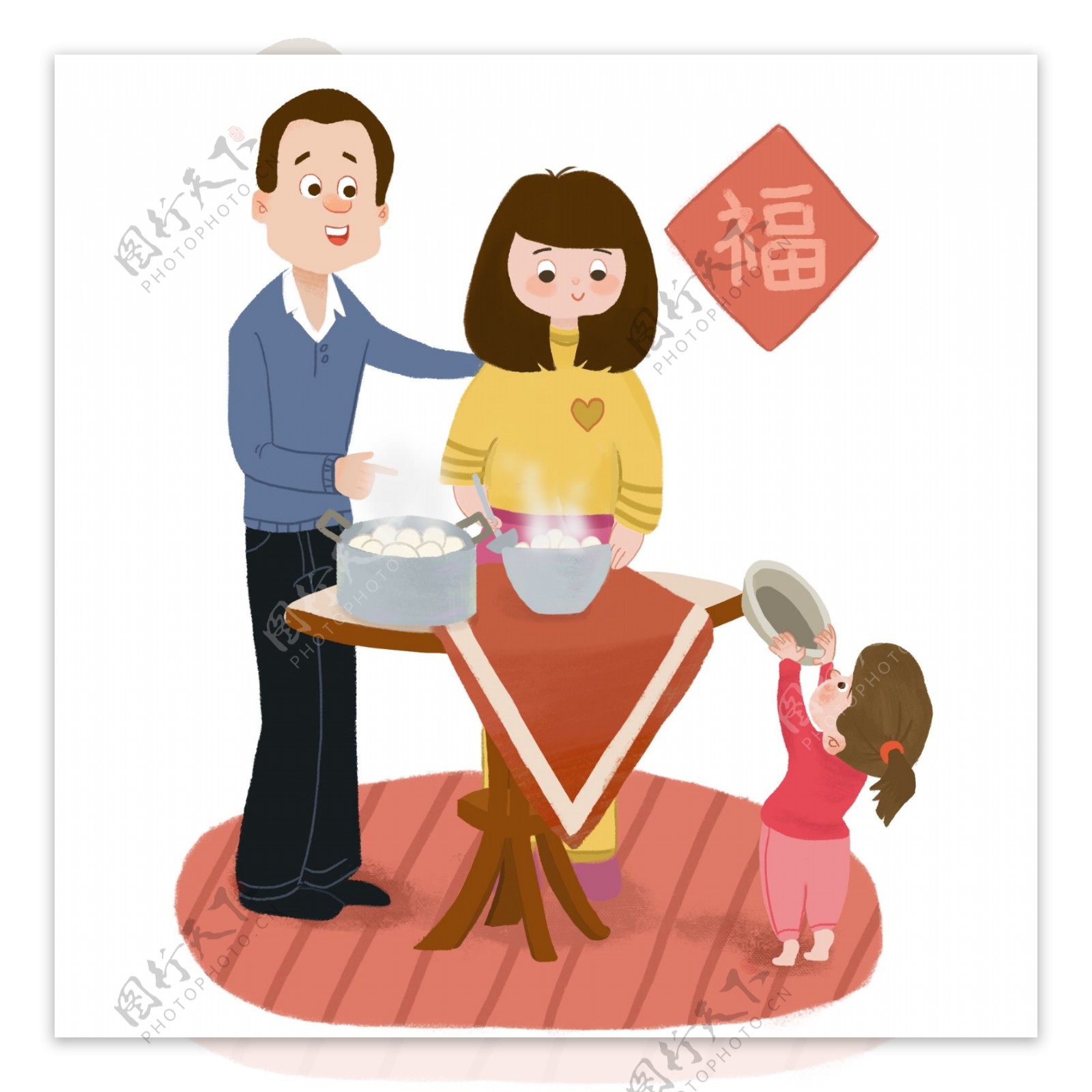 冬至时节一家人幸福的包饺子