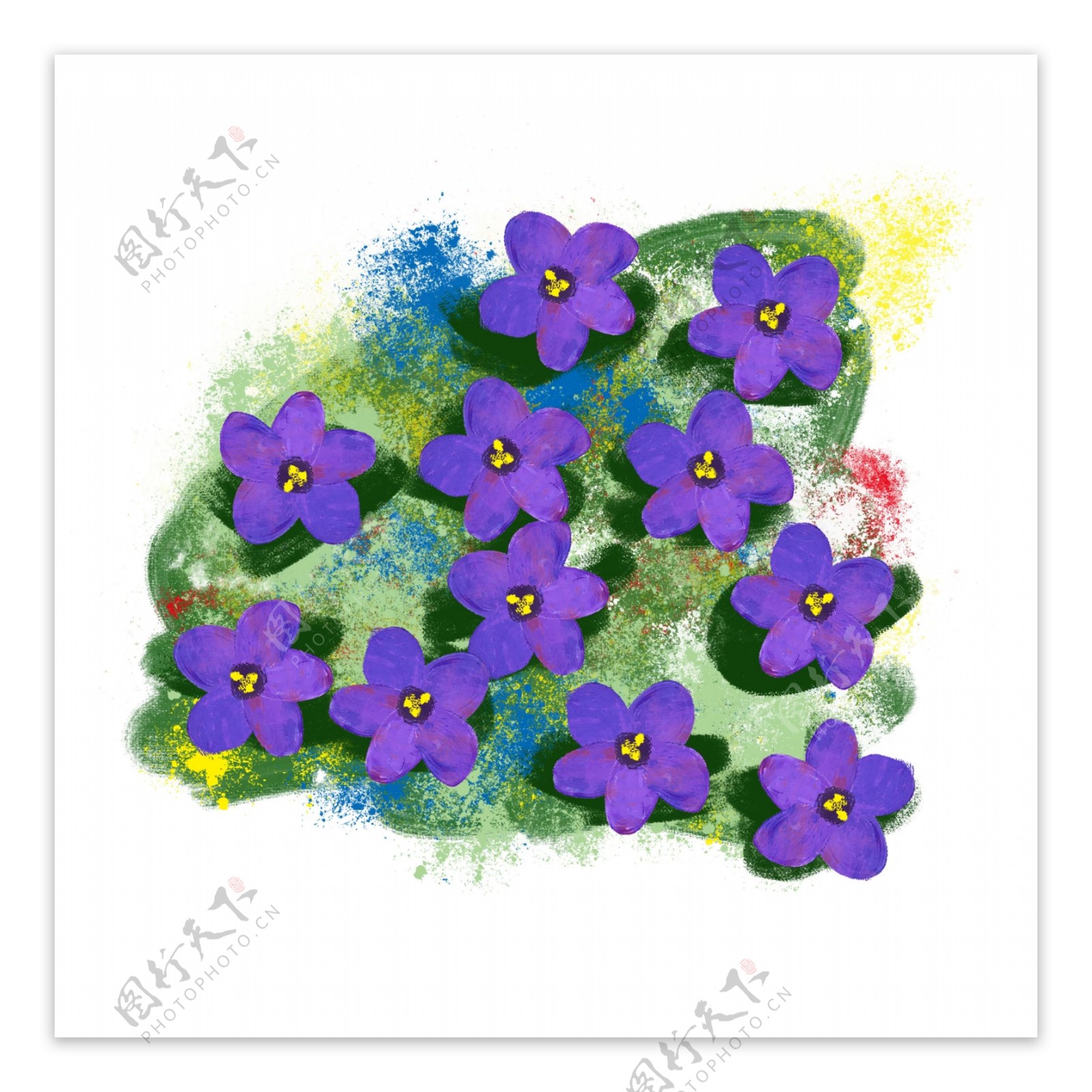 欧式油画花朵花卉油画风草地上的紫罗兰