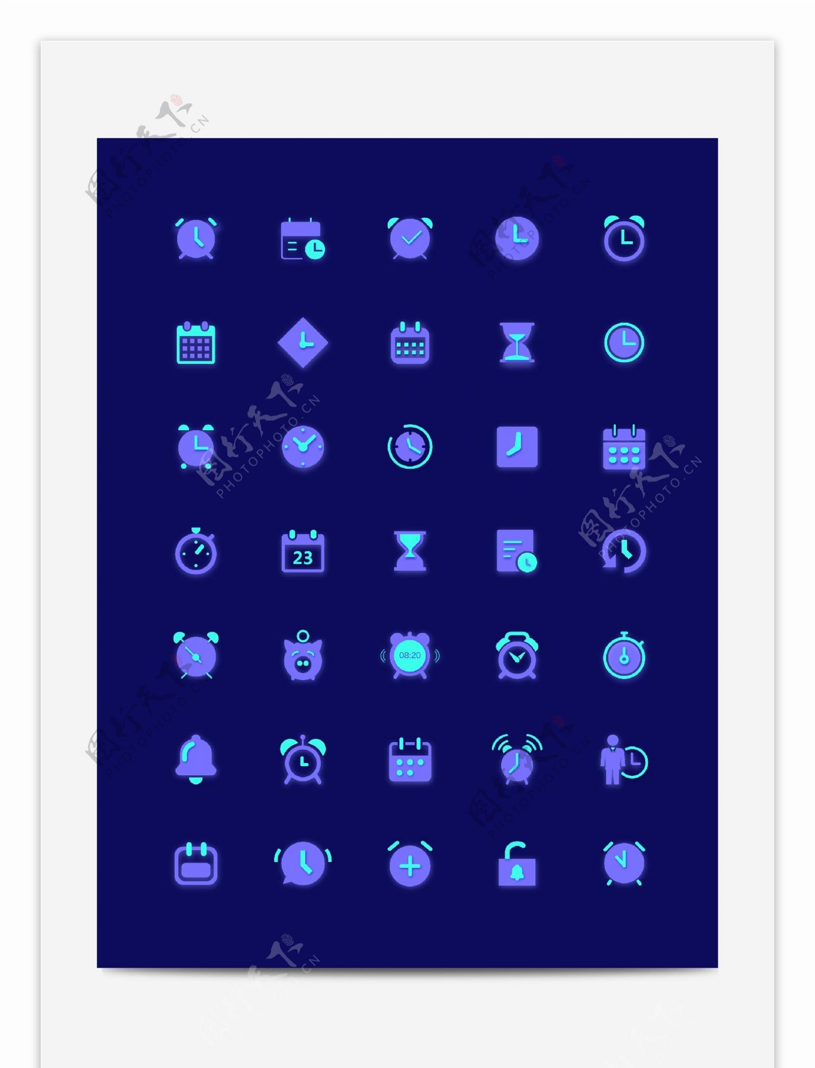 蓝色简约时间图标icon
