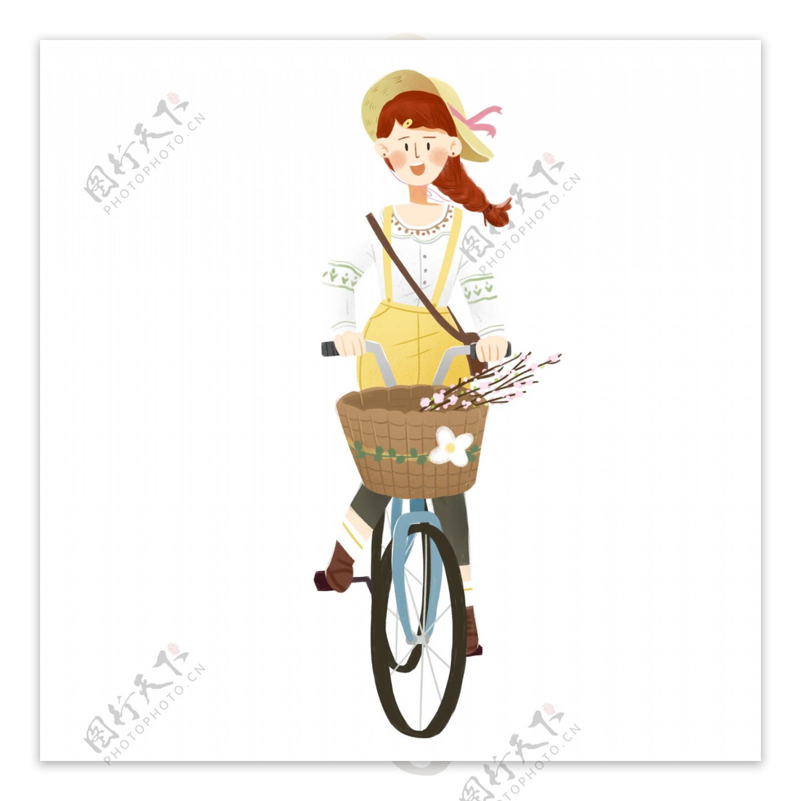 清新可爱骑自行车的女孩人物卡通设计