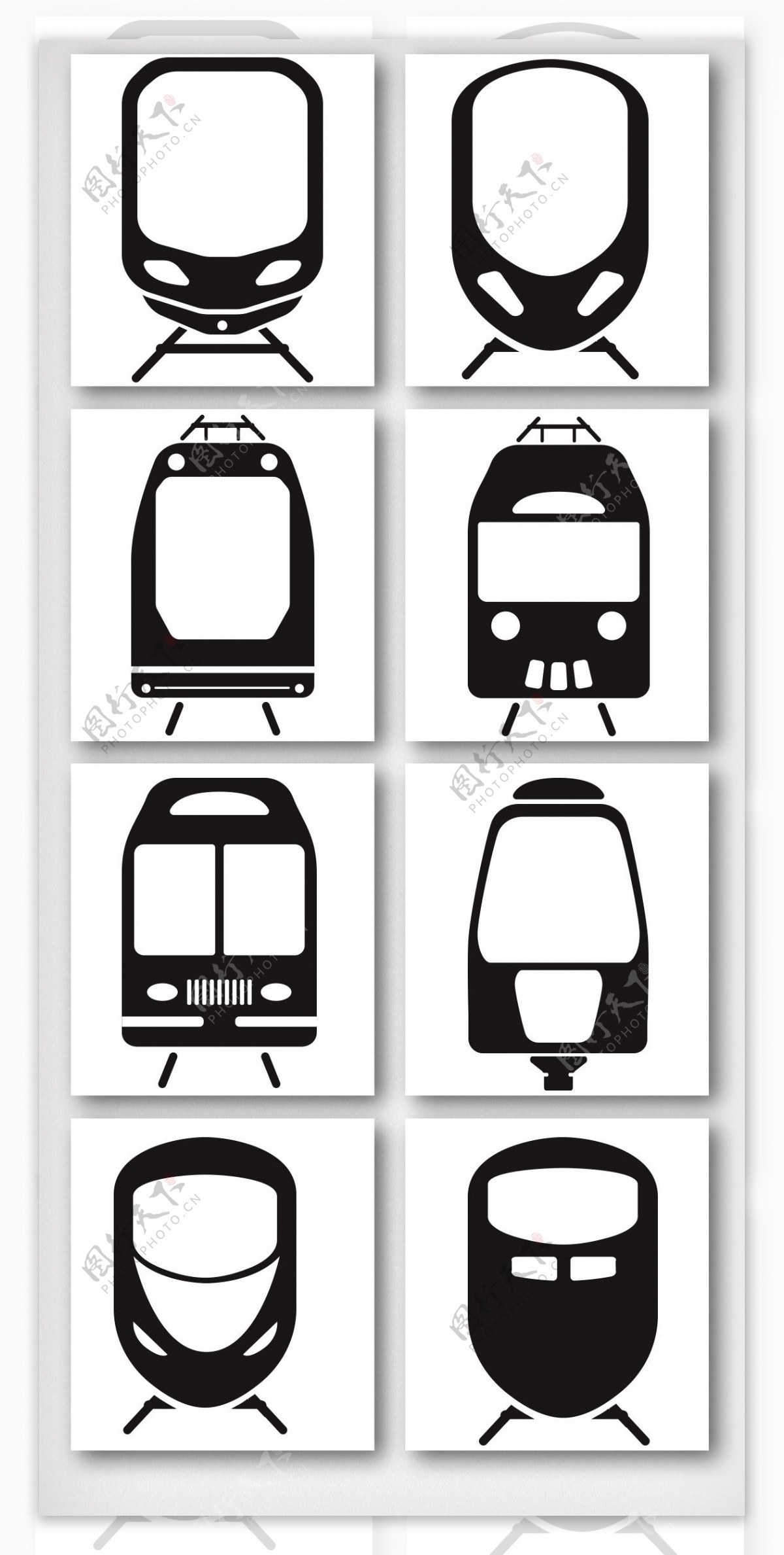 卡通黑白剪影火车头图案元素