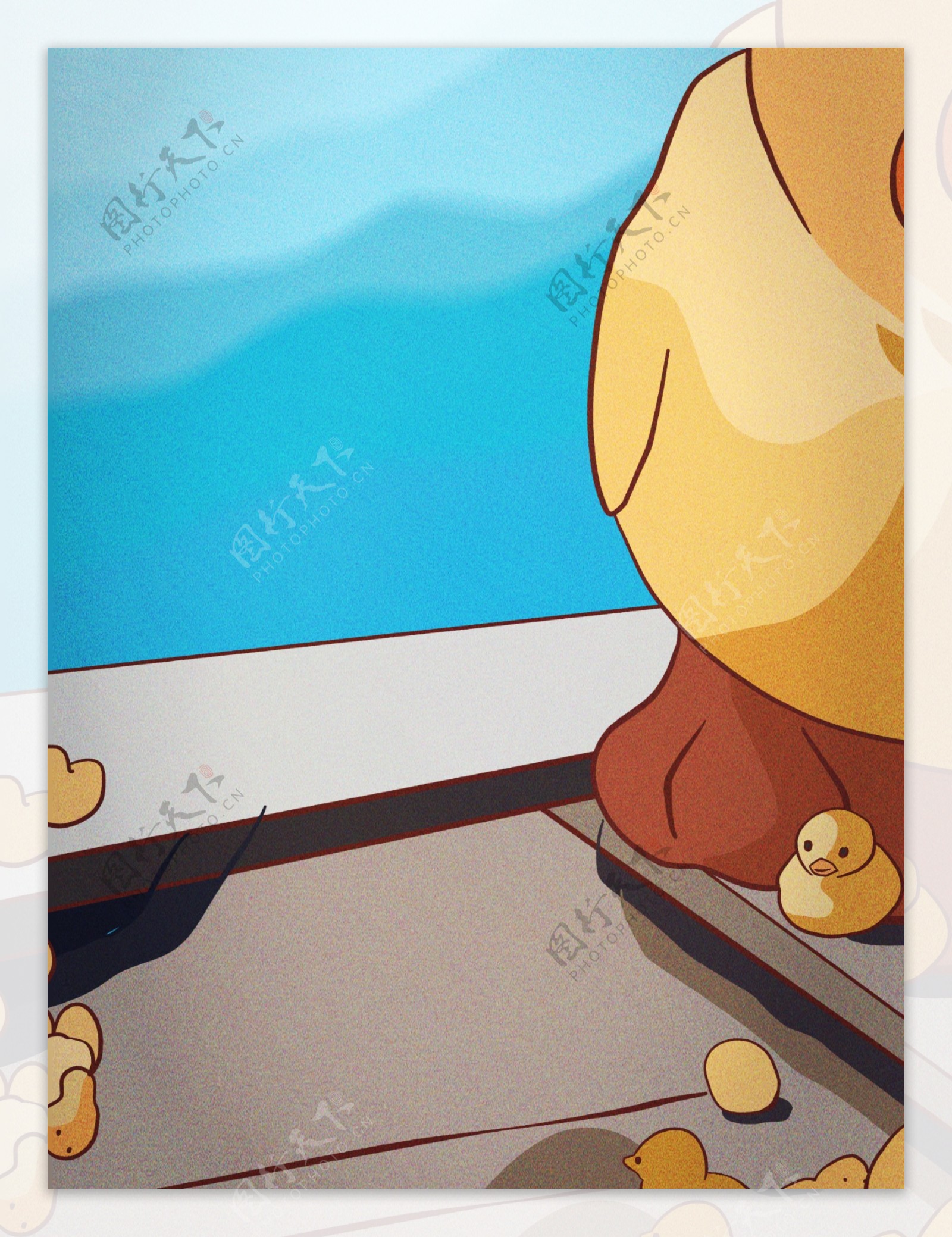 夏季水池小黄鸭背景设计
