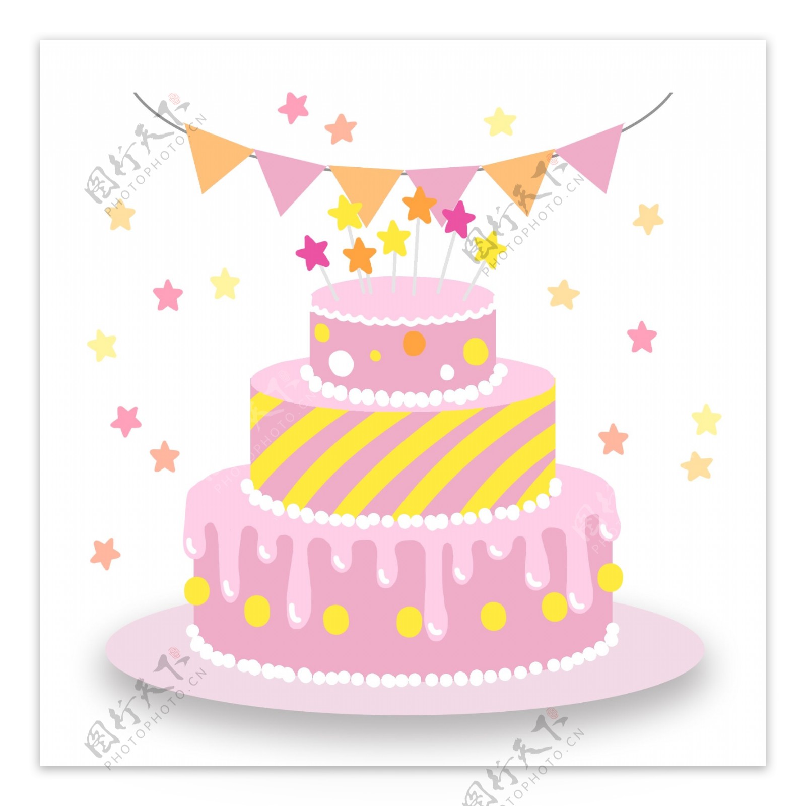 可爱粉色生日星星蛋糕图案