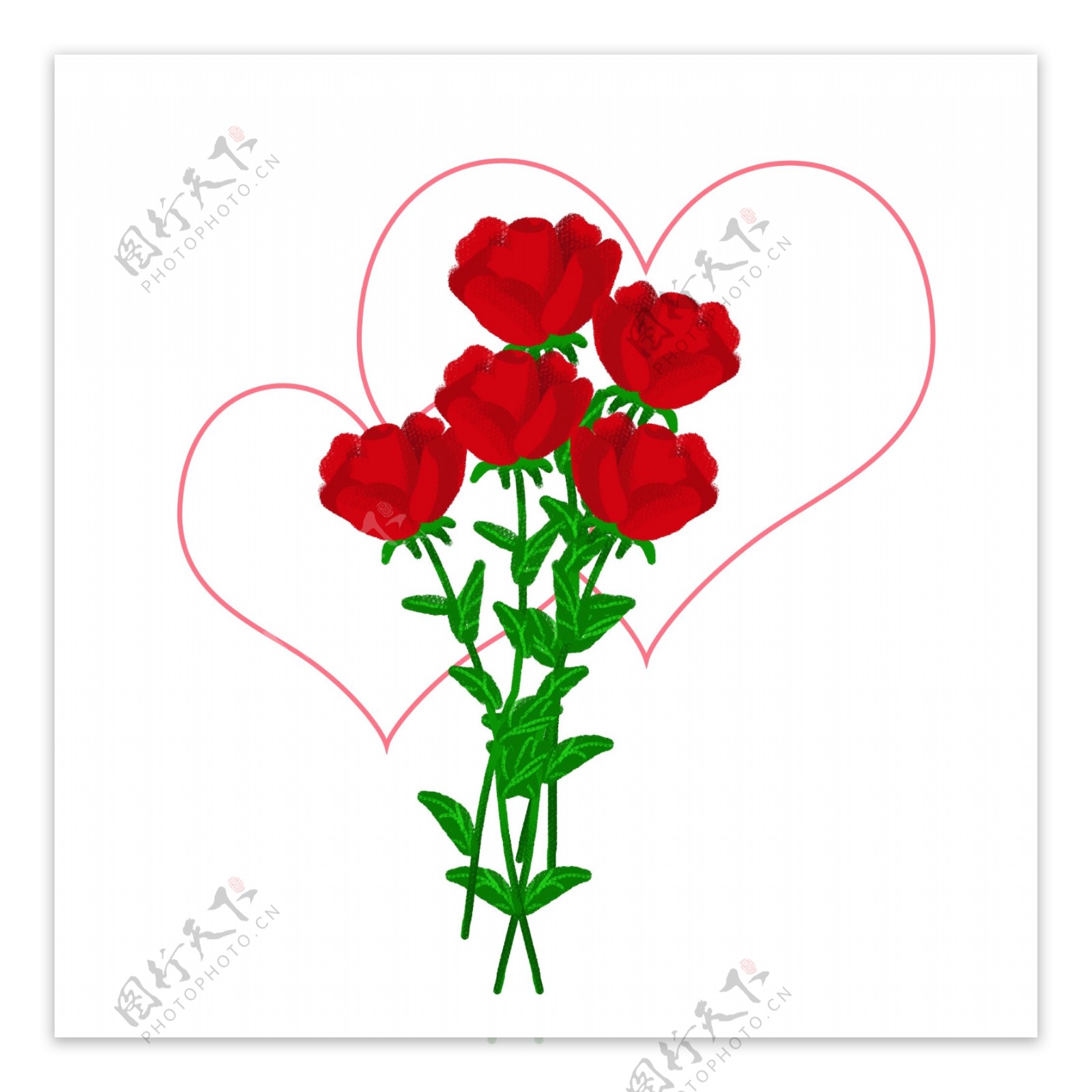 红色玫瑰花束爱心手绘玫瑰花