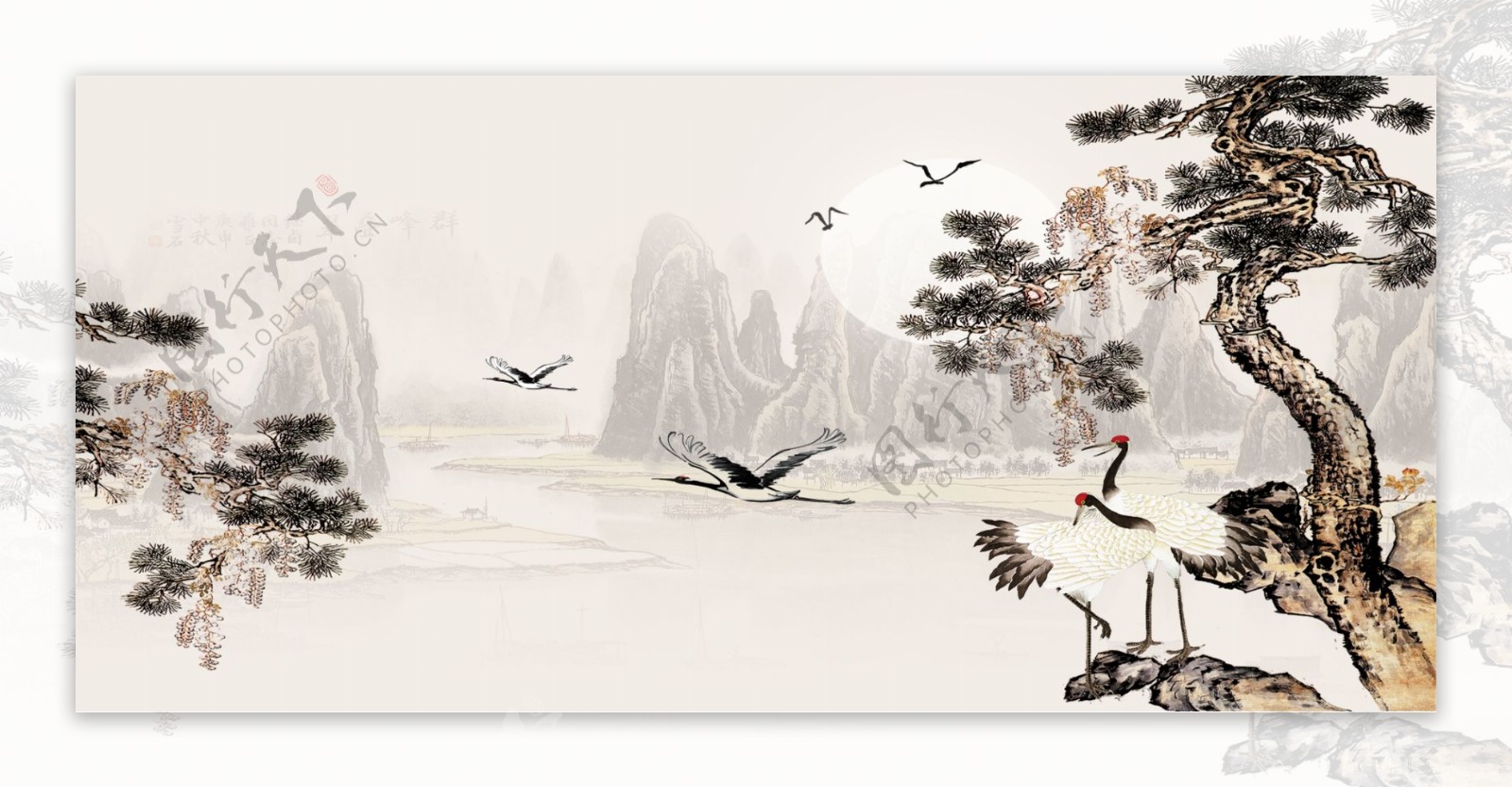 水墨松树中国画