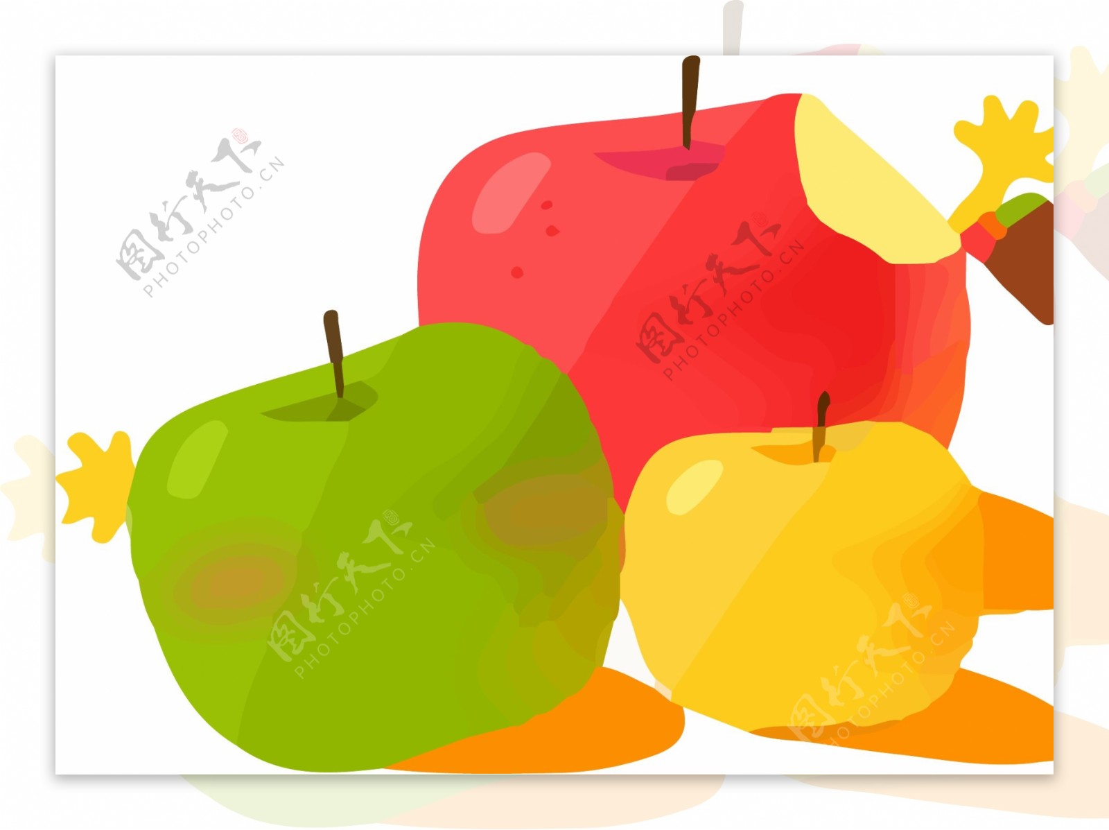 原创手绘三颗苹果水果插画